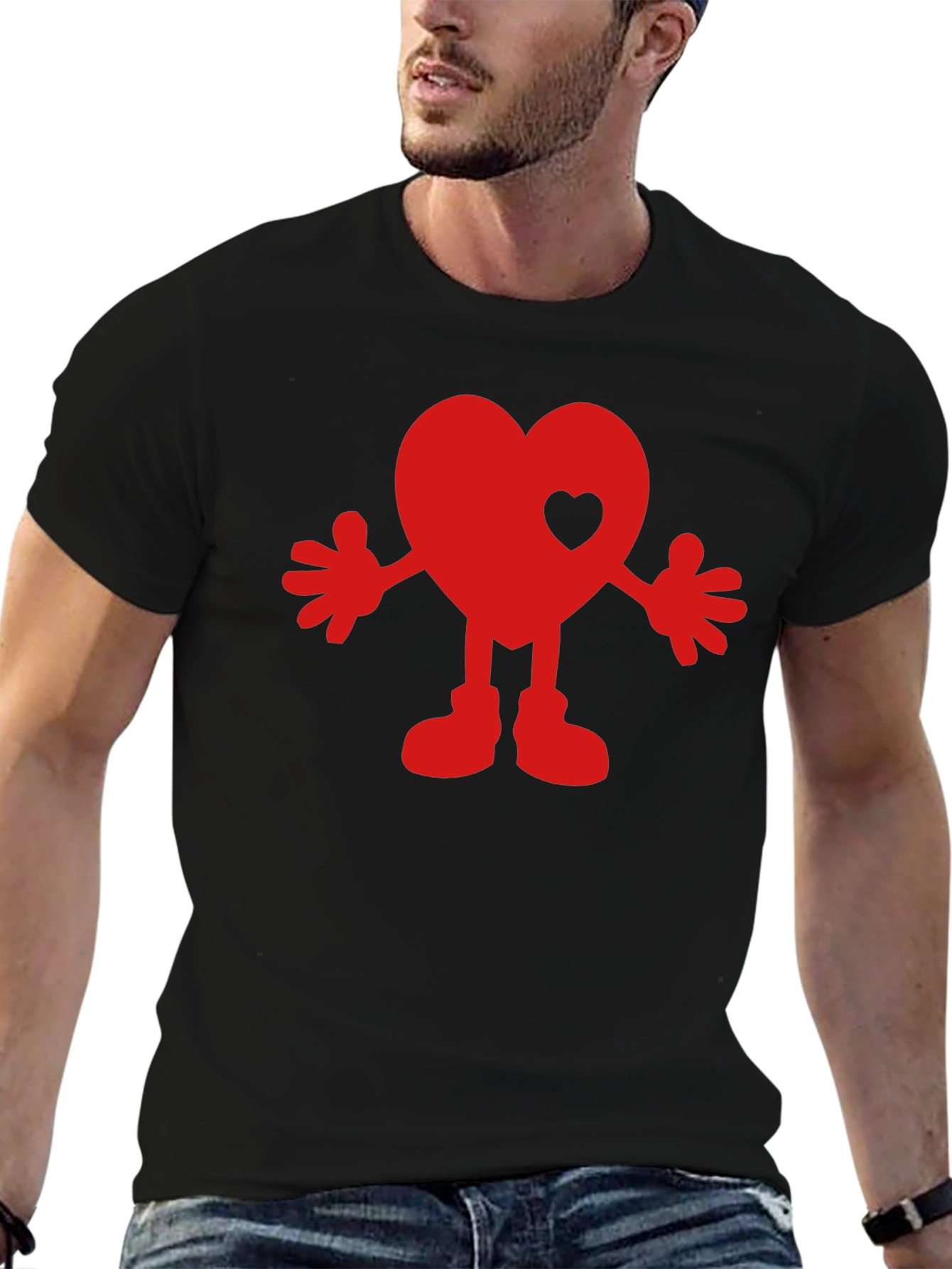 Black Heart Character Graphic Tee - Black Cotton Blend Shirt view 6