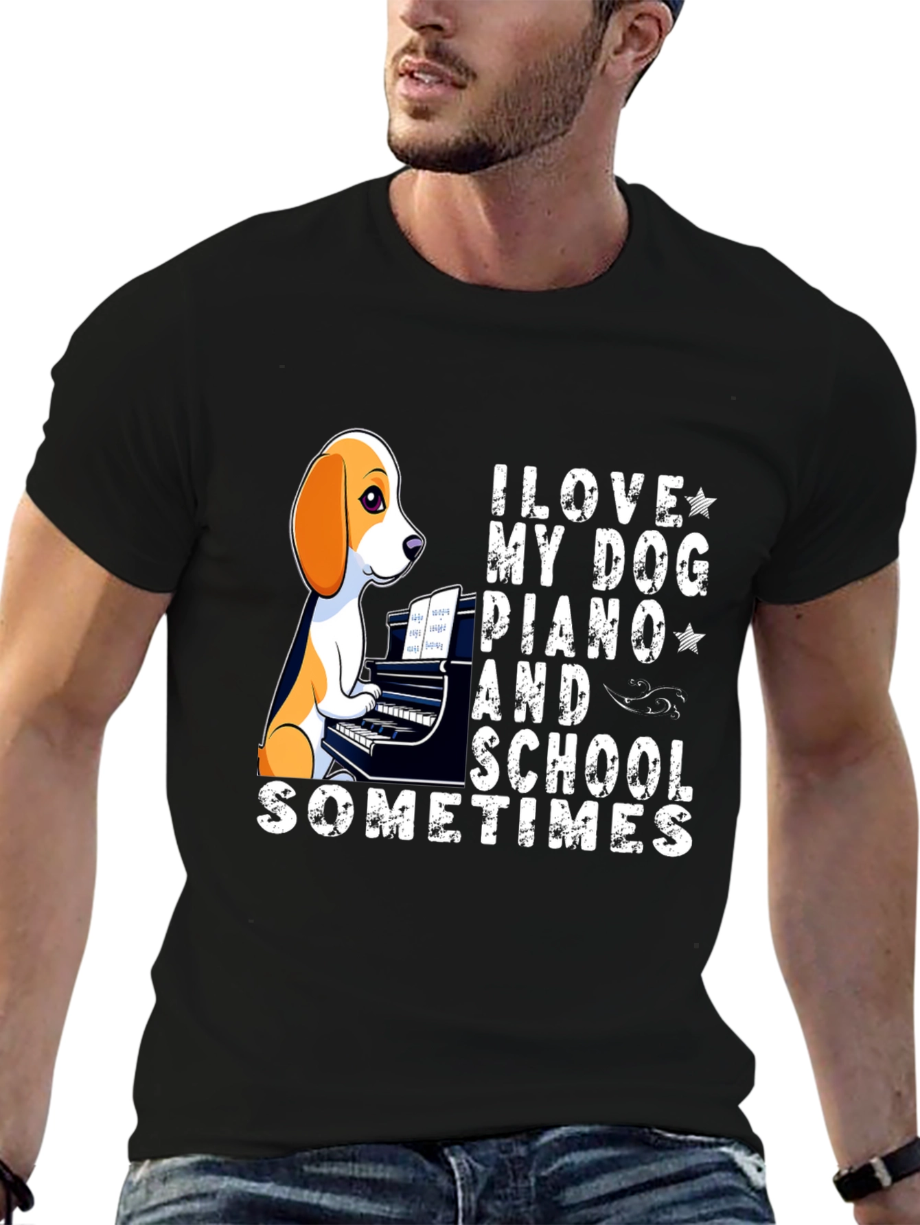 Black Dog Piano Lover T-Shirt - Unique Design view 6