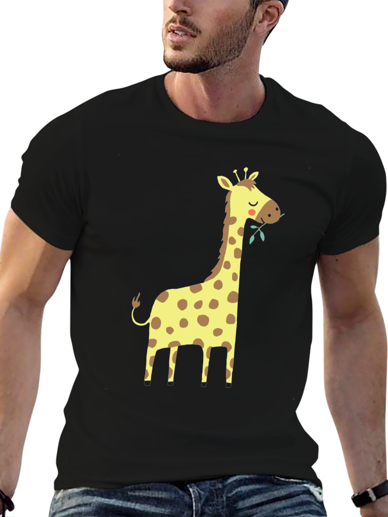 Black Giraffe Graphic Tee - Black Cotton T-Shirt view 6