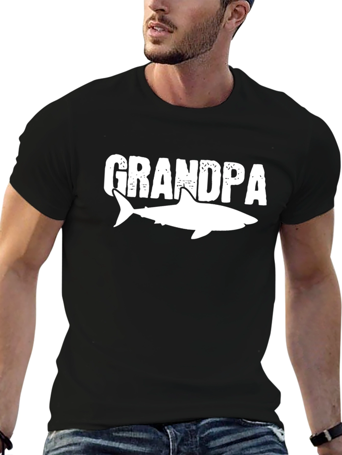 Grandpa Shark Graphic Tee - Men's Black T-Shirt - 6