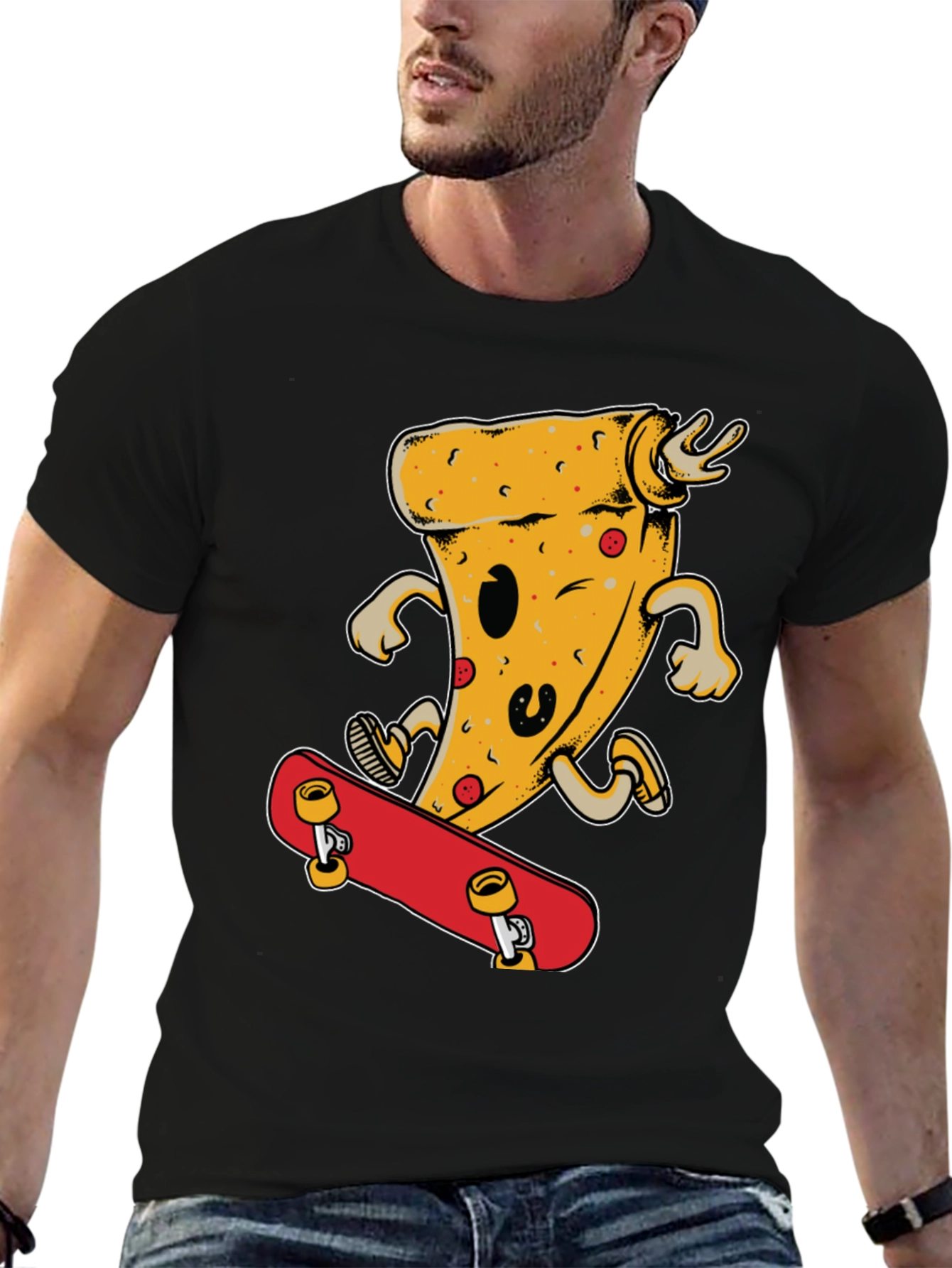 Black Pizza Skateboard T-Shirt - Fun & Stylish view 6