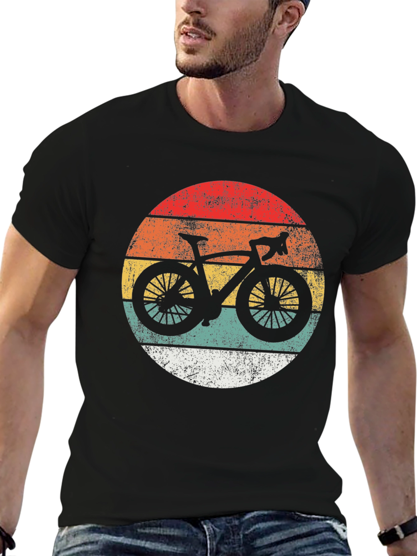Black Retro Cycling Sunset T-Shirt view 6