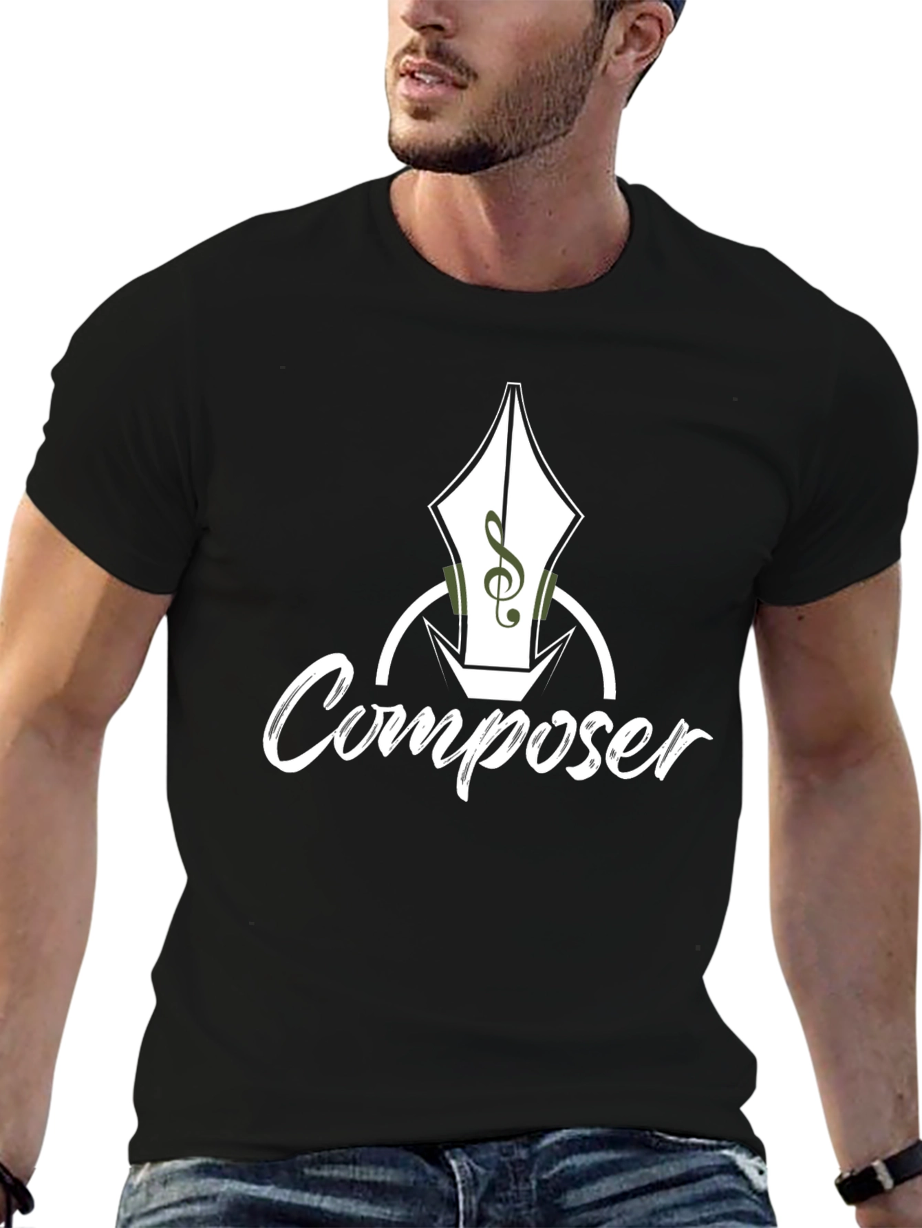Black Composer T-Shirt - Music Pen Design view 6