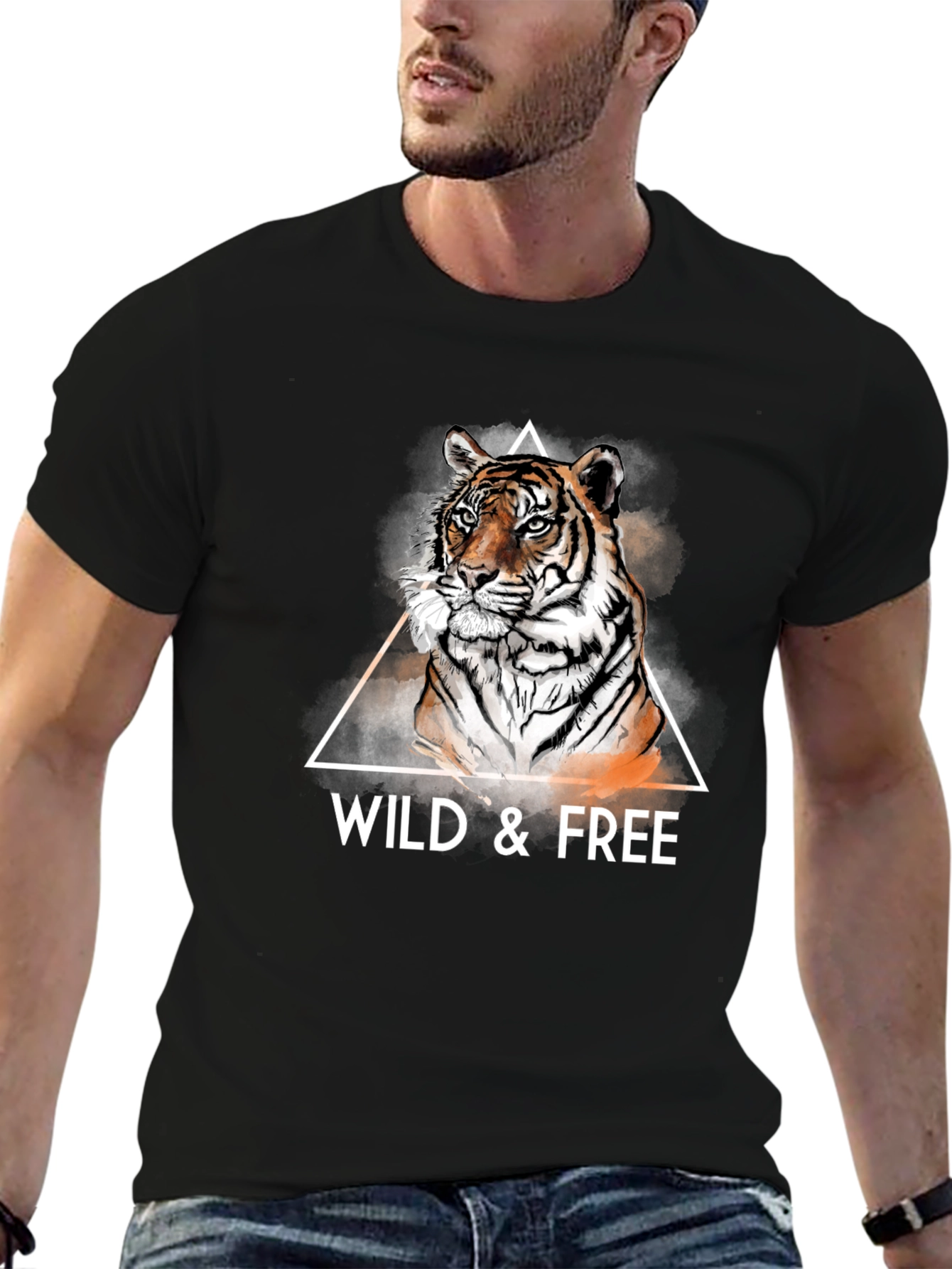 Black Wild & Free Tiger Graphic Tee - Cool Men's T-Shirt view 6