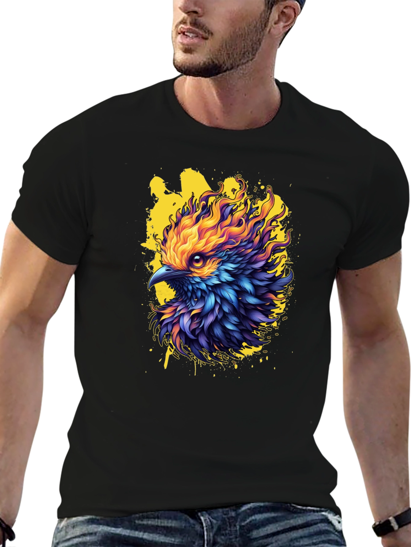 Black Fiery Phoenix Graphic Tee - Bold Statement Shirt view 6