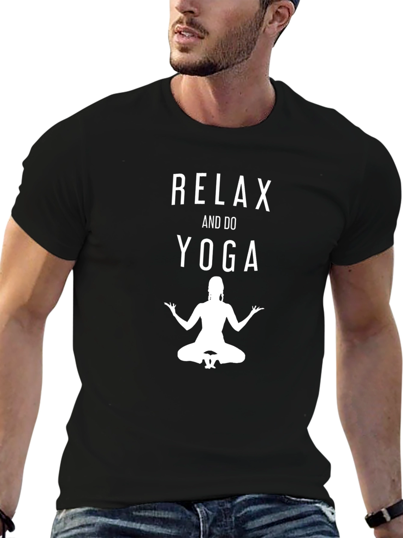 Black Relax and Do Yoga Graphic Tee - Men's Black Cotton T-Shirt view 6