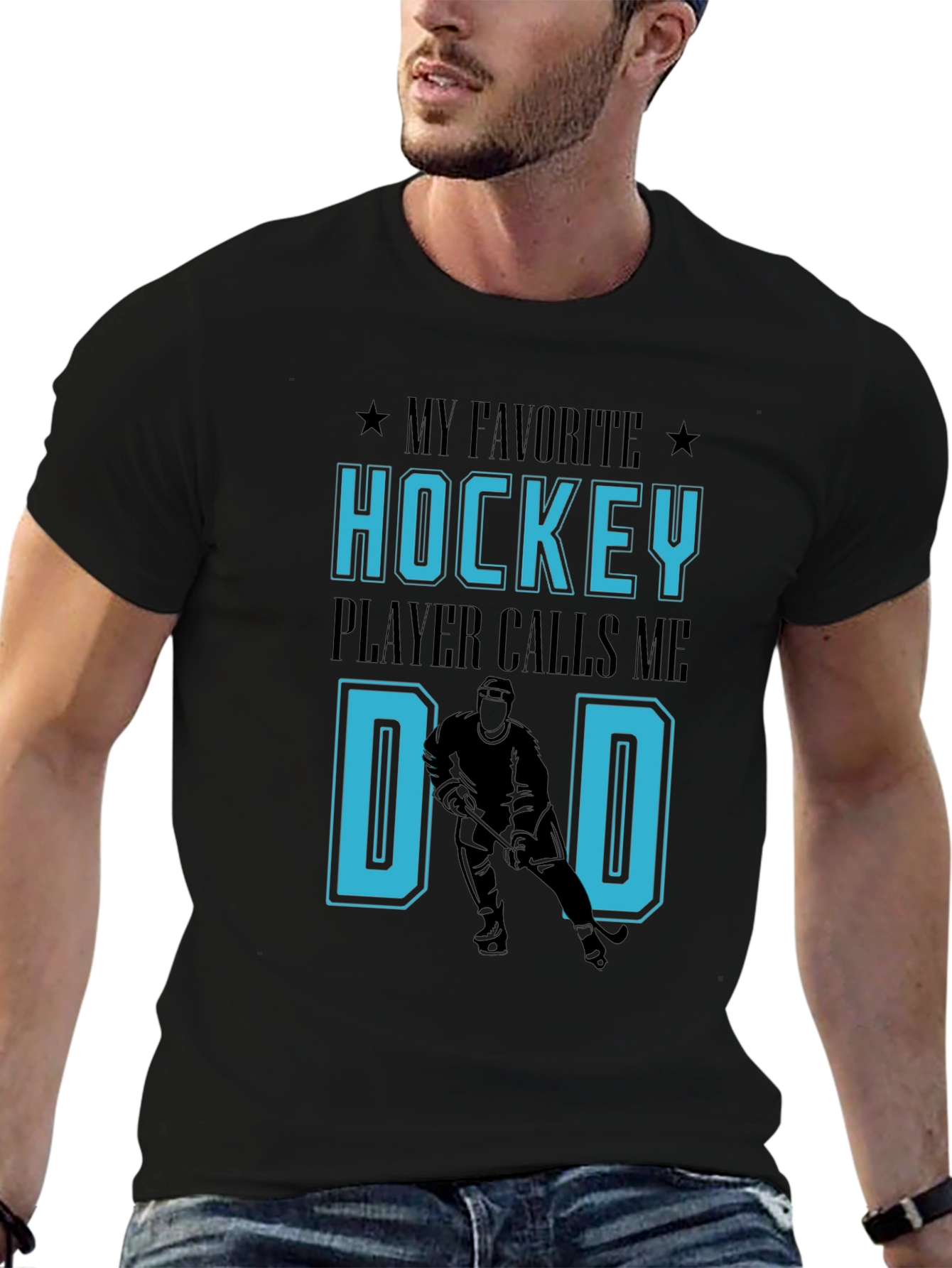 Black Hockey Dad T-Shirt: My Favorite Player Calls Me Dad view 6