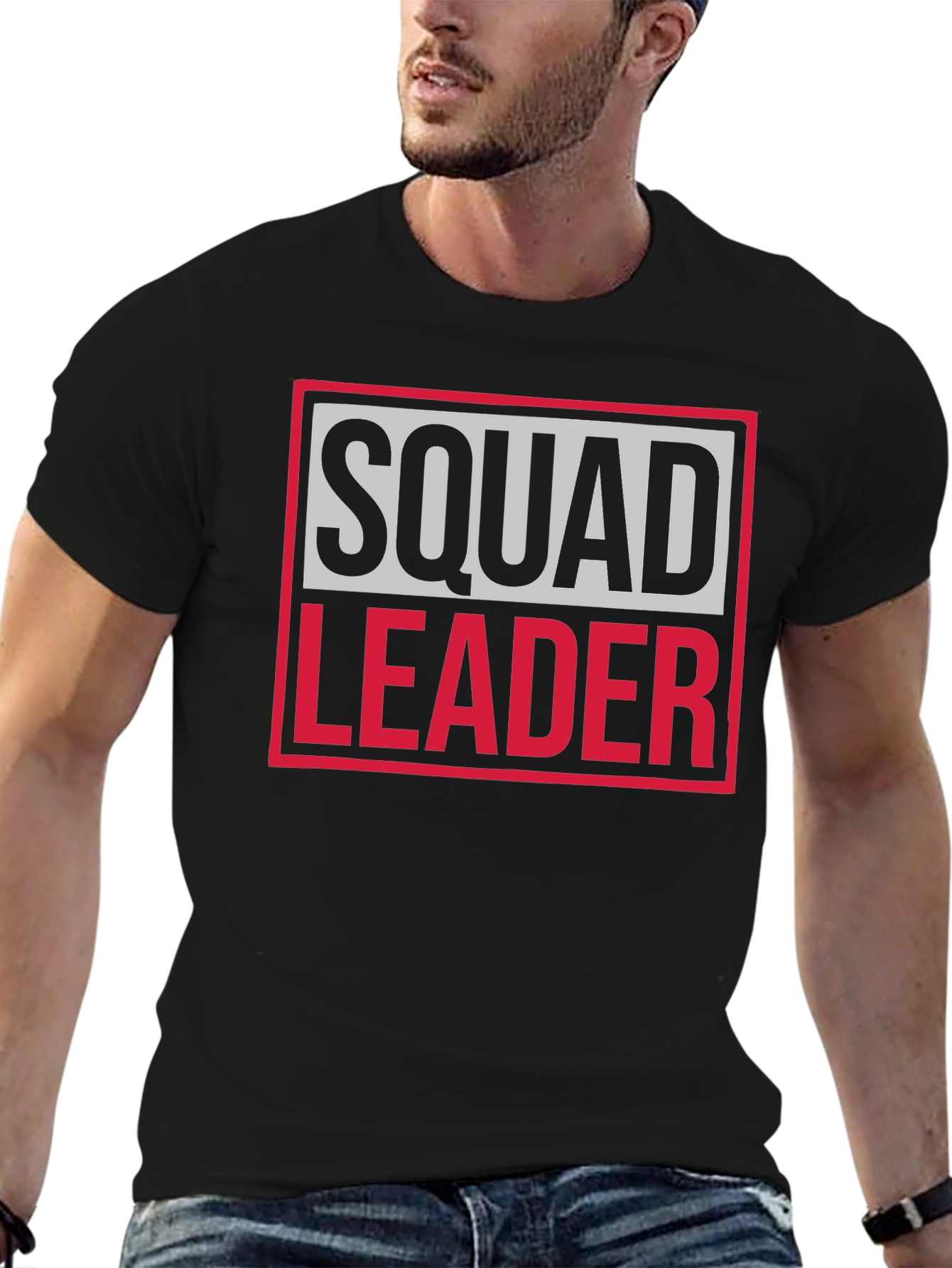 Black Squad Leader Graphic Tee - Black Cotton T-Shirt view 6