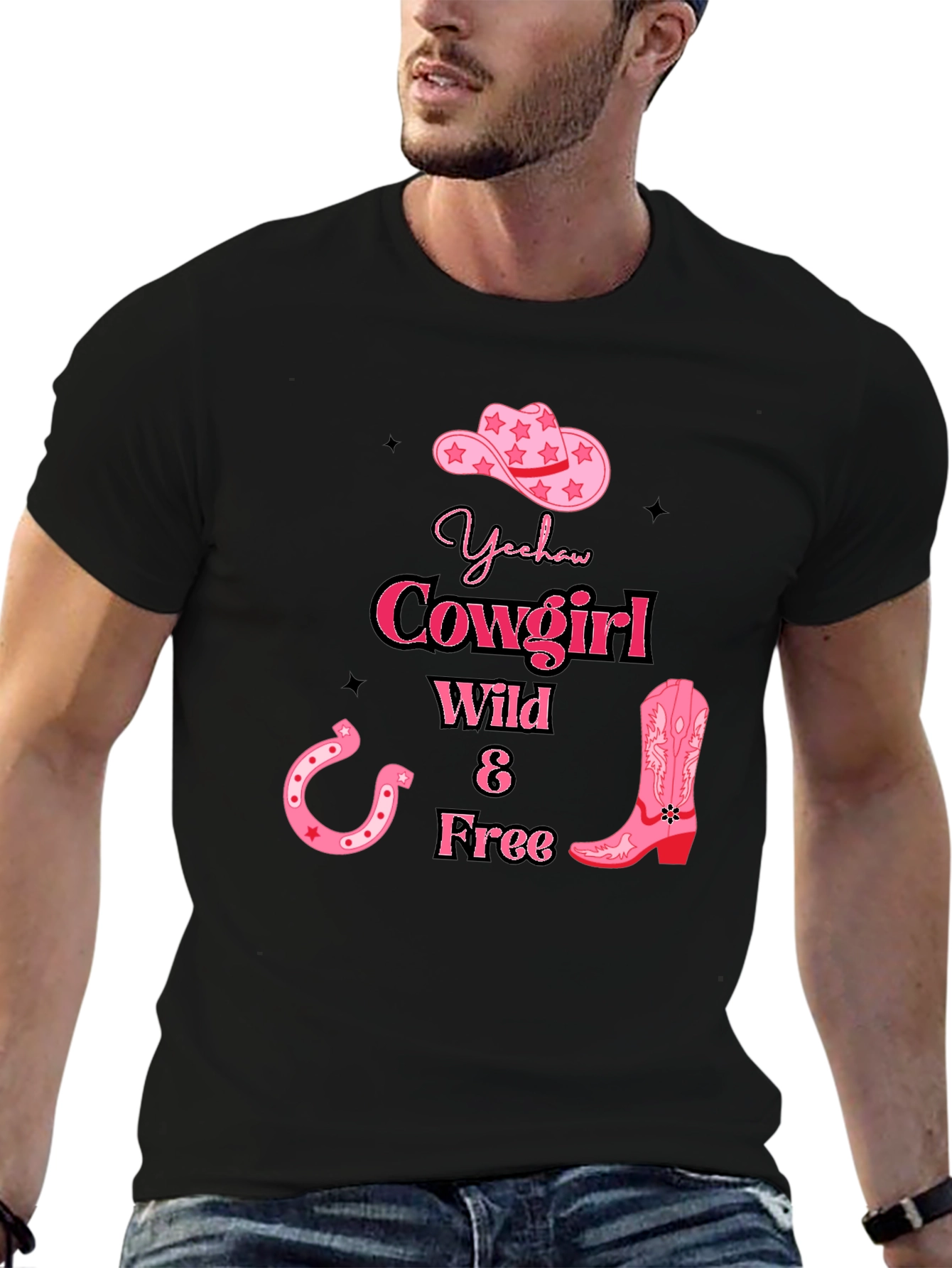 Black Yeehaw Cowgirl Graphic Tee - Wild & Free Design view 6