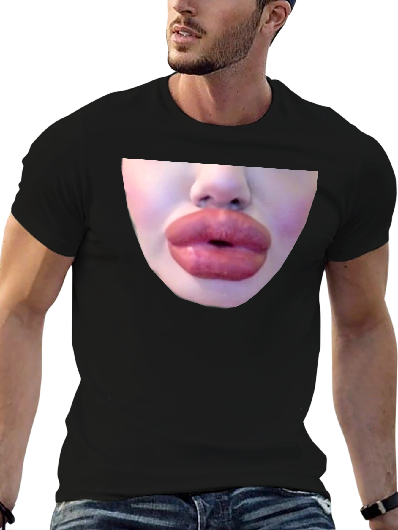 Black Statement Black Tee with Bold Lip Graphic view 6