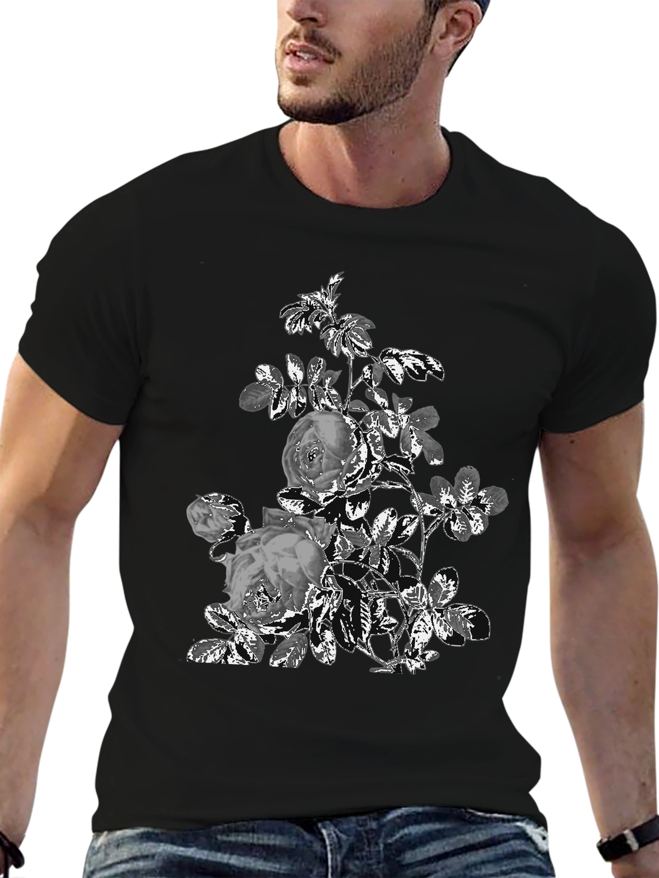Black Floral Graphic Print Tee - Black view 6