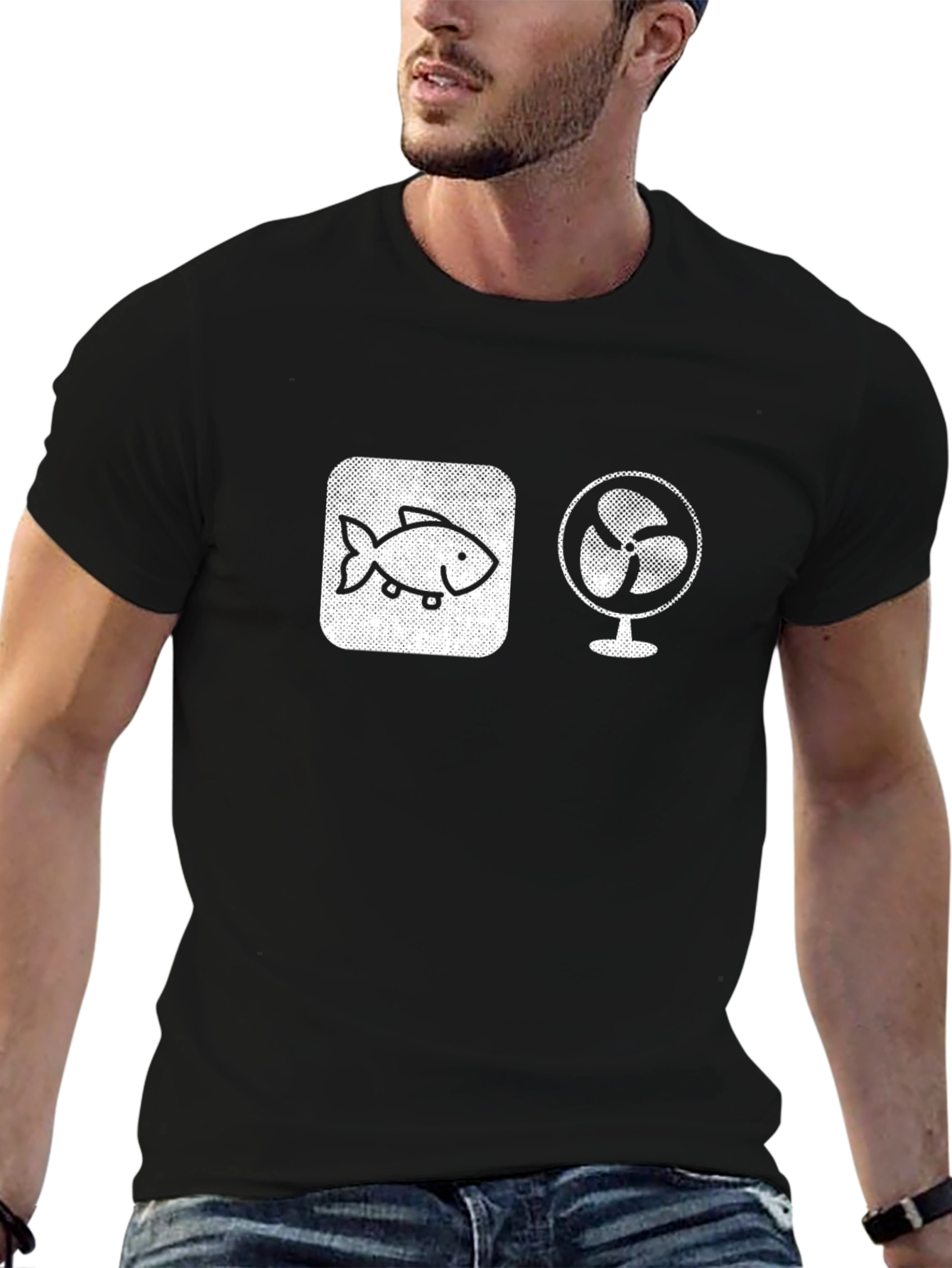 Black Fish and Fan T-Shirt - Funny Pun Tee view 6