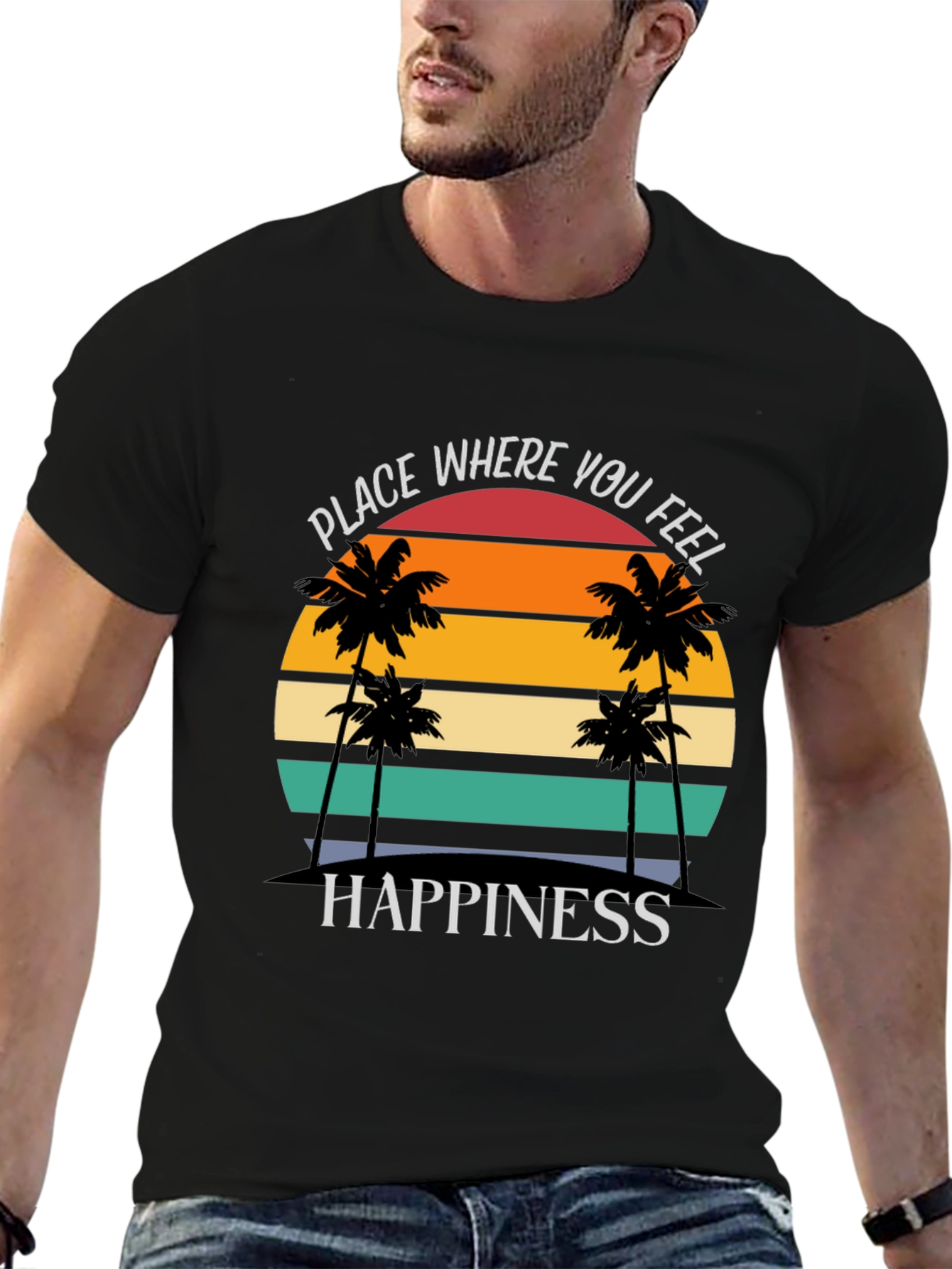 Black Tropical Sunset Happiness Graphic Tee view 6