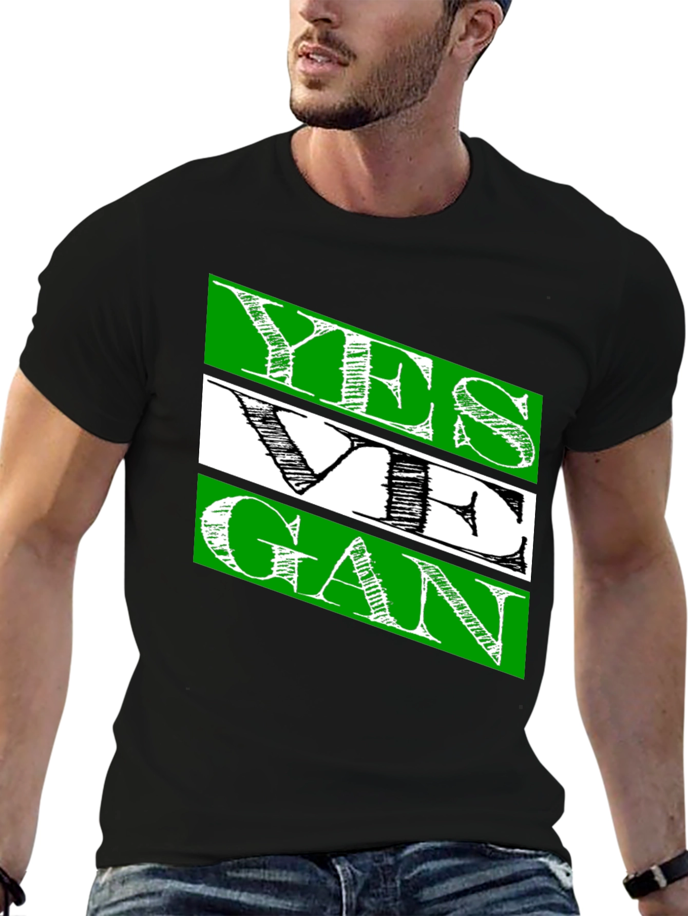 Black Yes We Gan T-Shirt | Men's Black Cotton Tee view 6