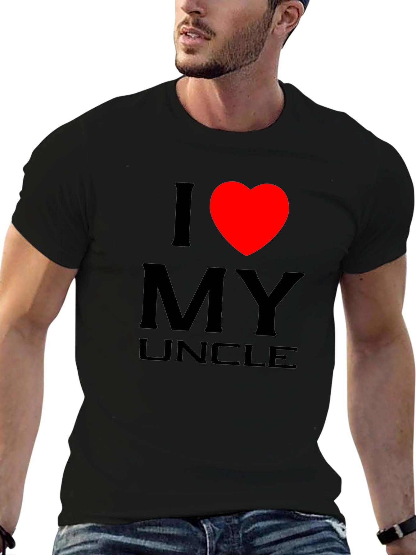 Black I Love My Uncle T-Shirt - Black Cotton Tee view 6