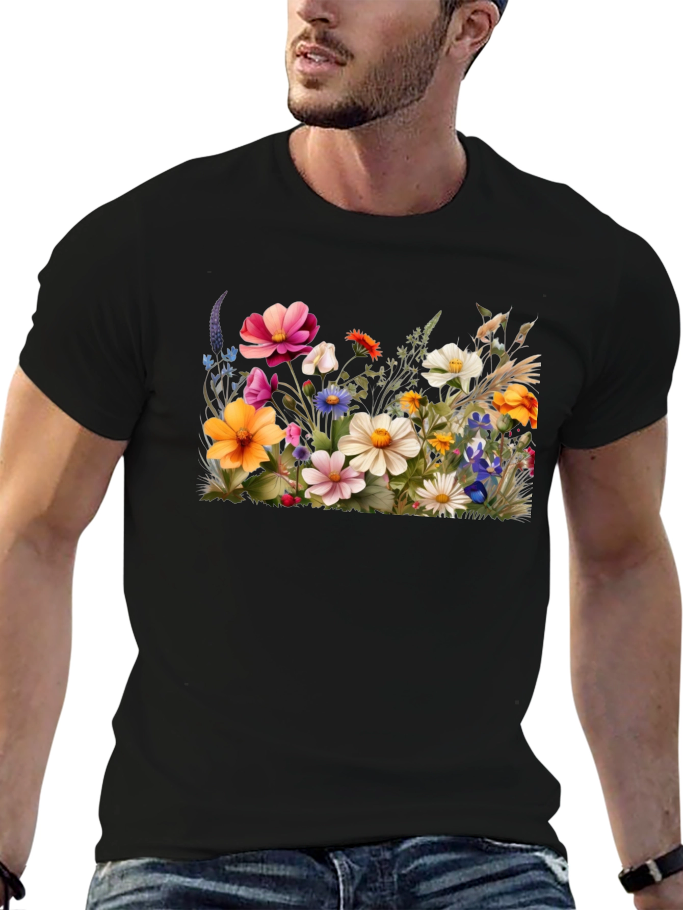 Black Floral Print Black T-Shirt view 6