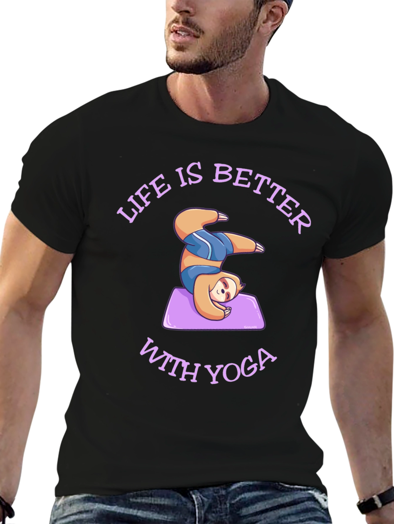 Black Sloth Yoga T-Shirt: Life is Better With Yoga view 6