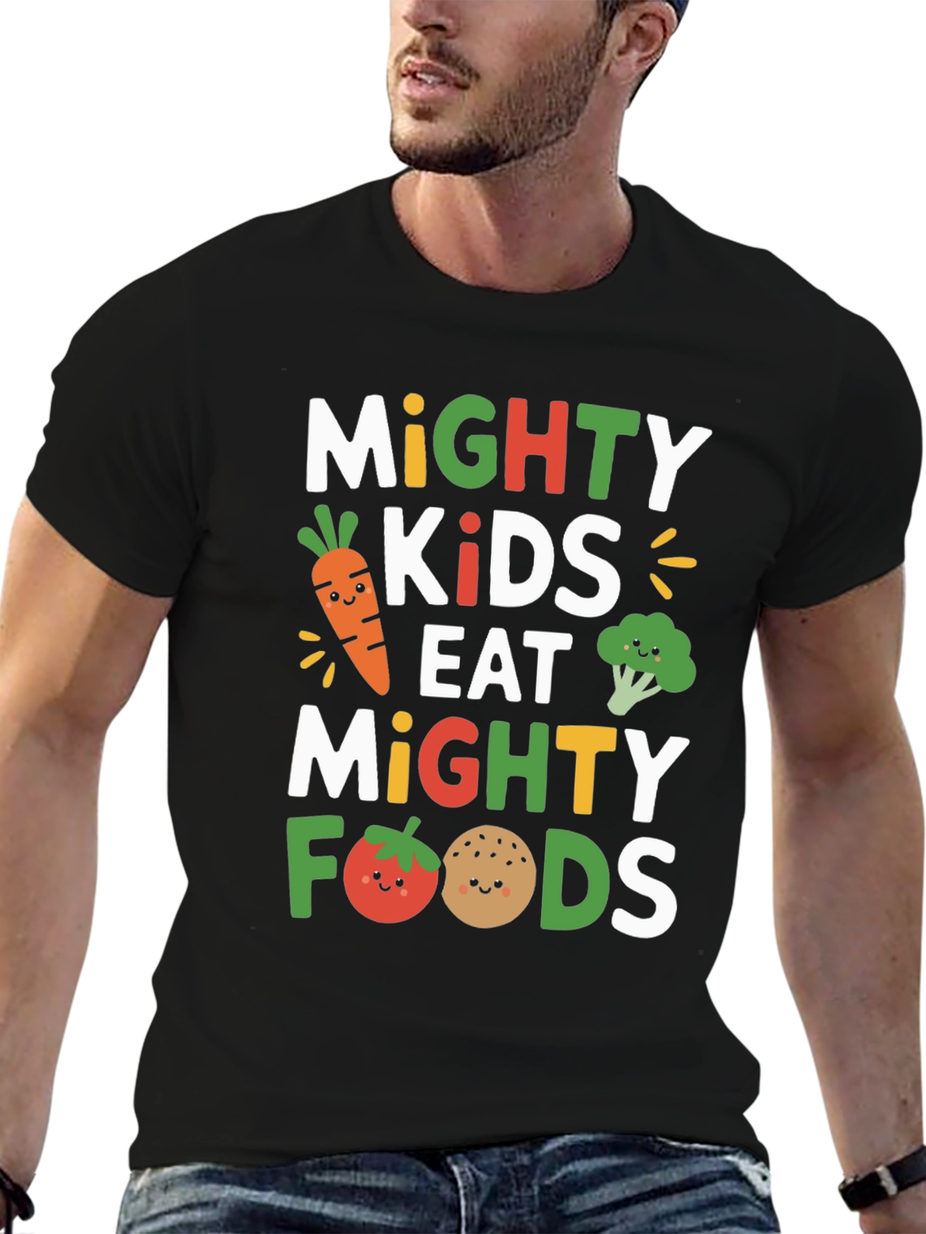 Black Mighty Kids Eat Mighty Foods T-Shirt view 6