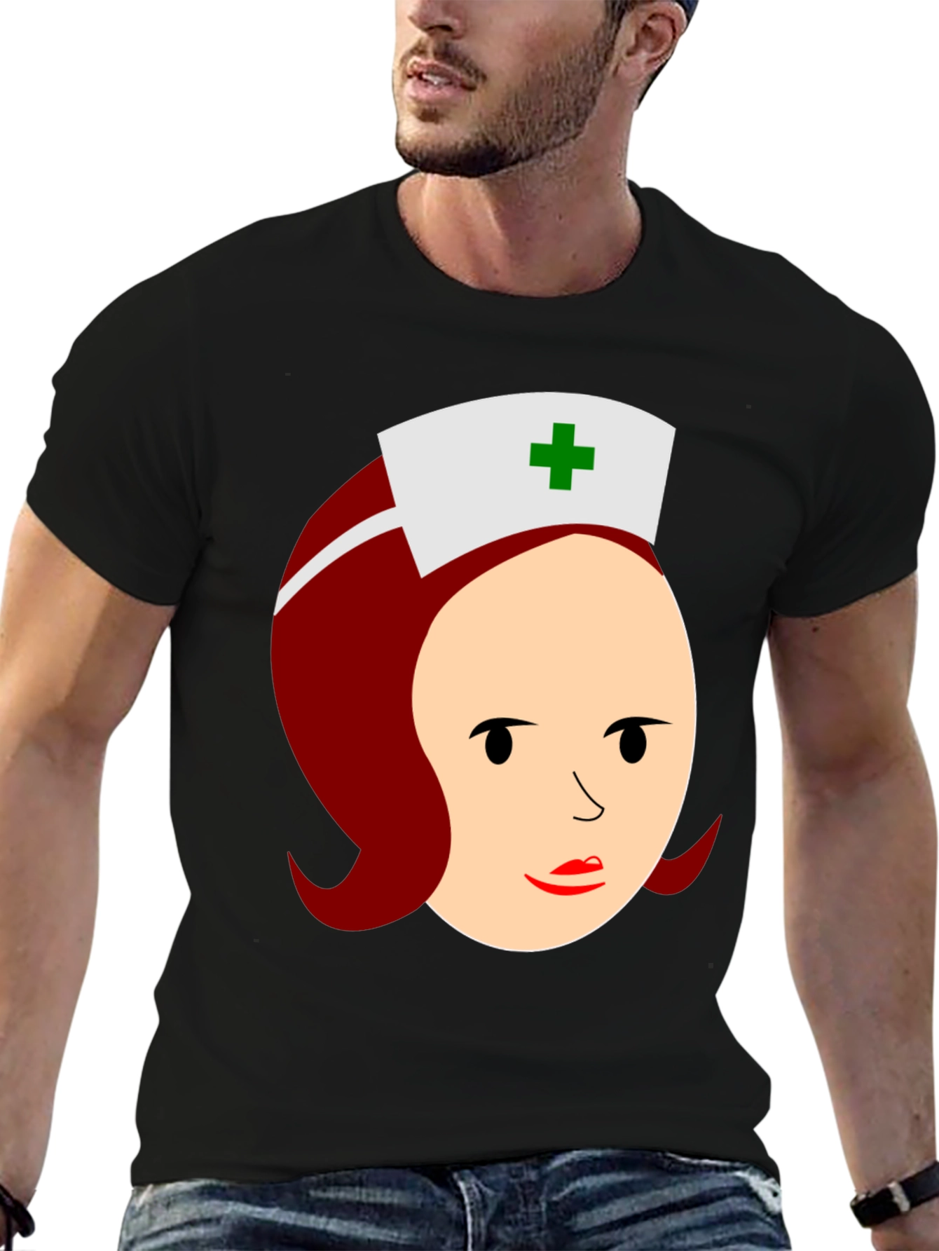 Black Cartoon Nurse Graphic T-Shirt view 6
