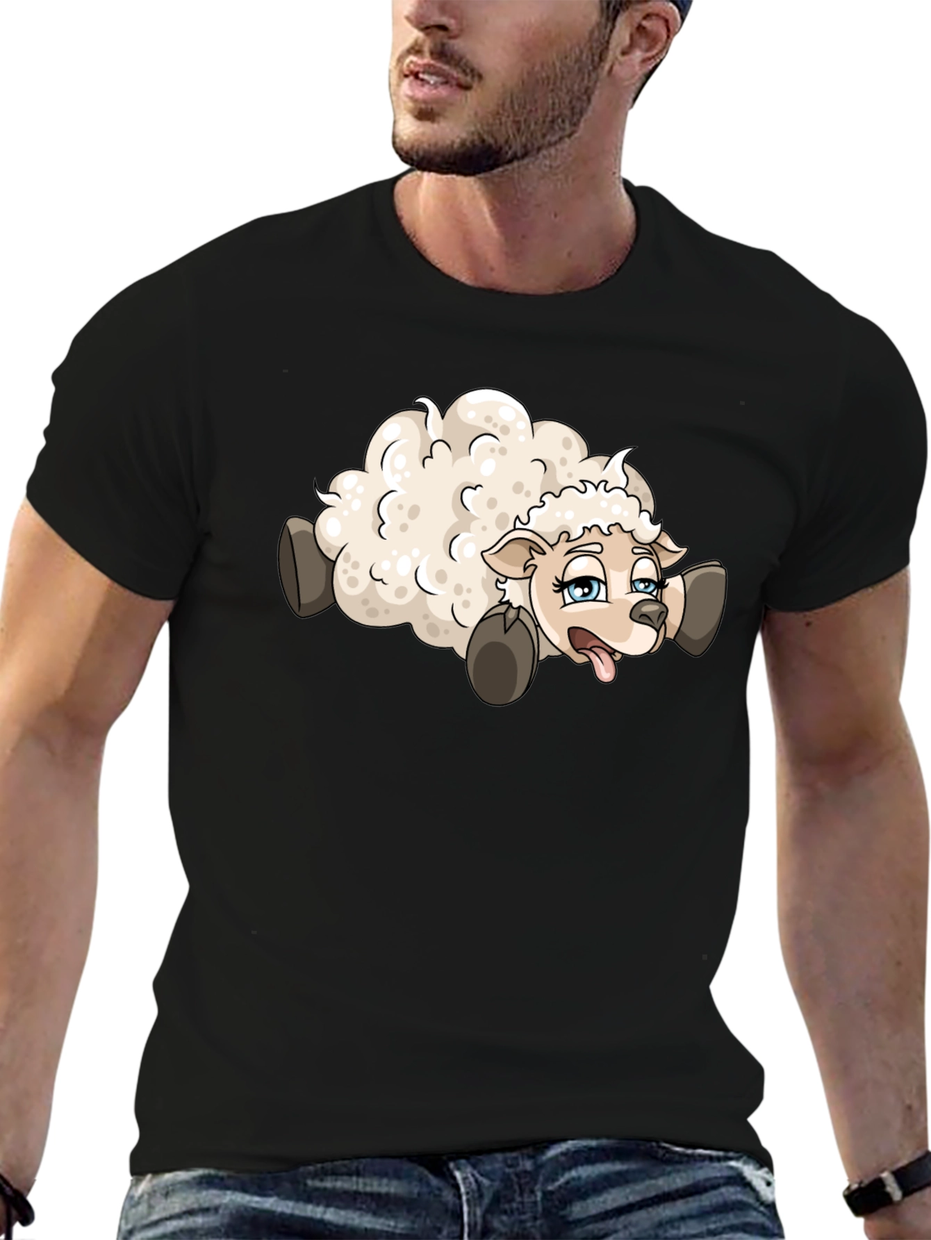 Black Cartoon Sheep Graphic Tee - Black view 6