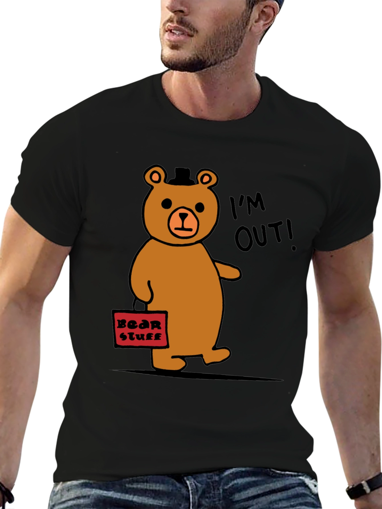 Black Funny Bear Leaving T-Shirt - I'm Out! view 6