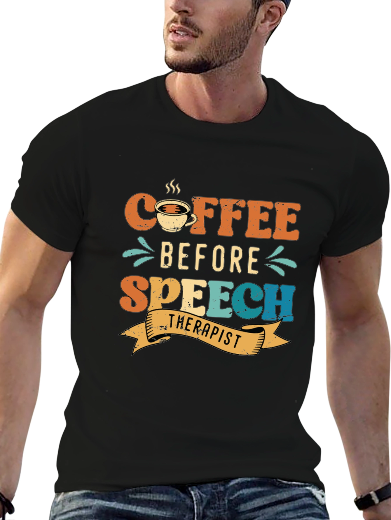 Black Coffee Before Speech Therapist T-Shirt view 6