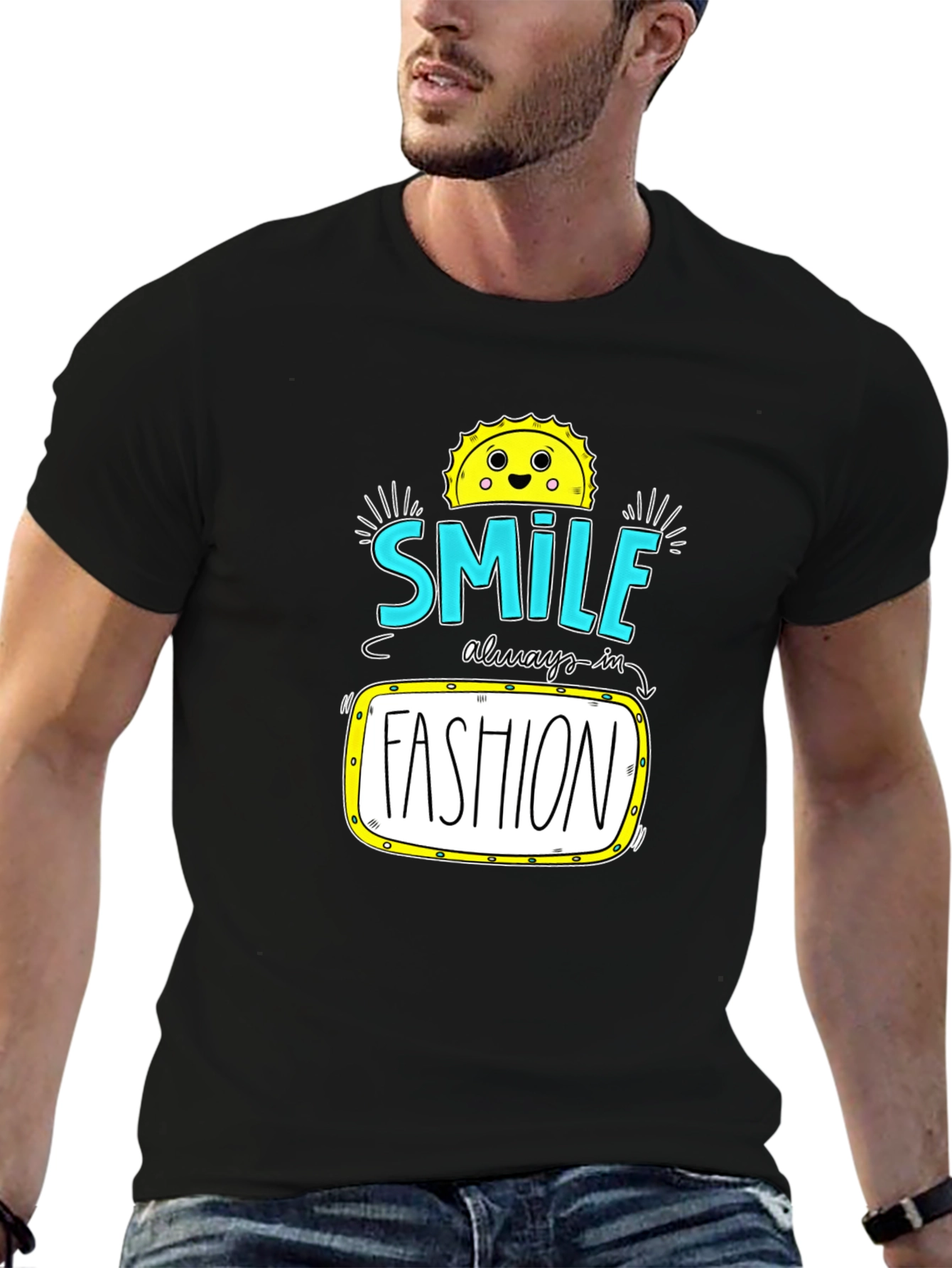Black Smile Fashion Graphic Tee - Black Cotton T-Shirt view 6