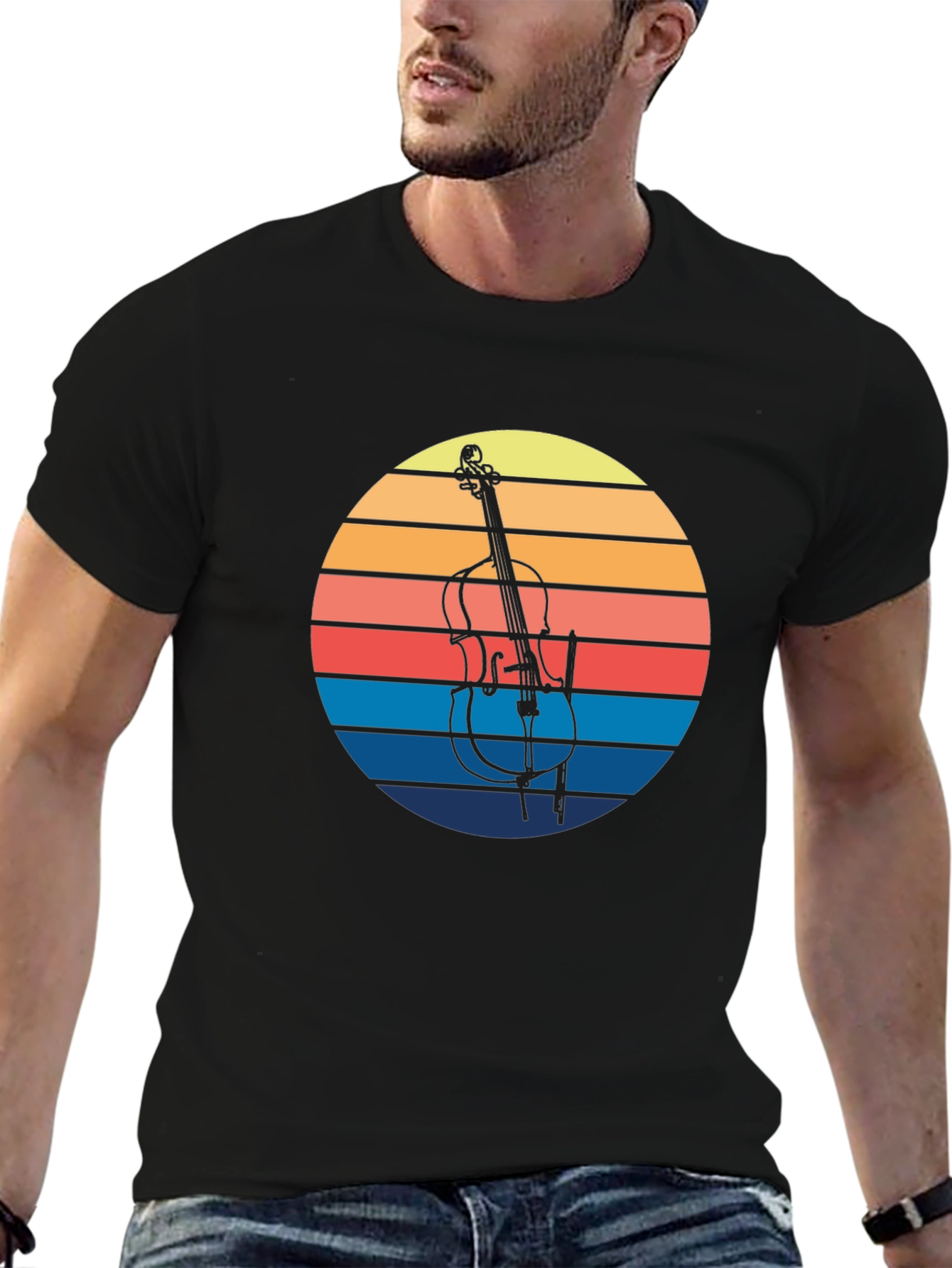 Black Retro Cello Sunset Graphic Tee view 6