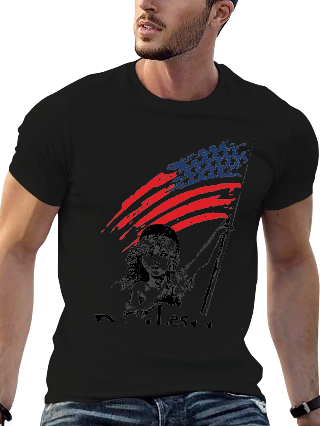 Black Liberty American Flag Graphic T-Shirt view 6