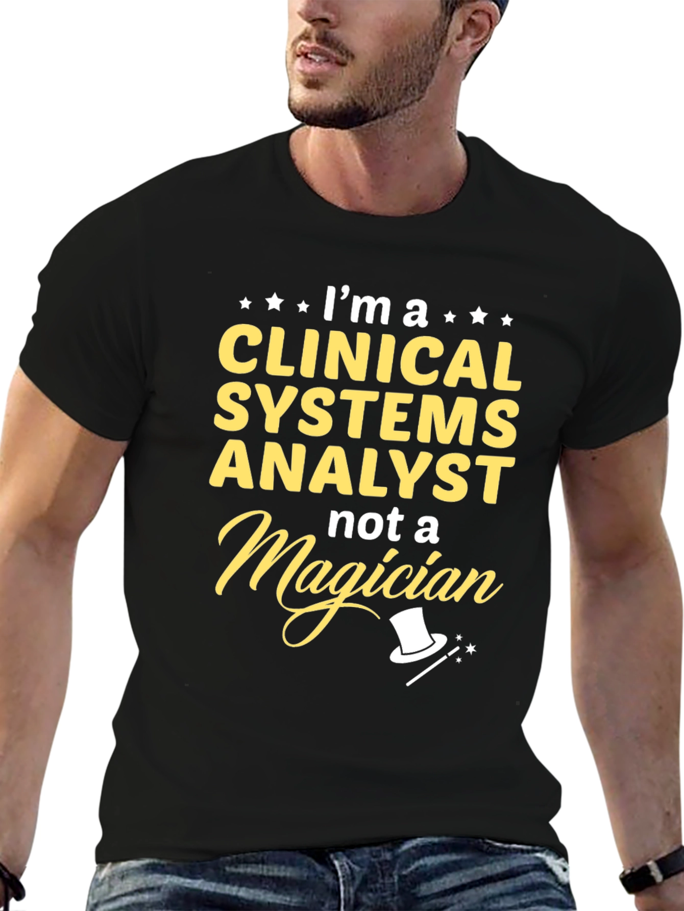 Black Clinical Systems Analyst T-Shirt - Funny Magician Tee view 6