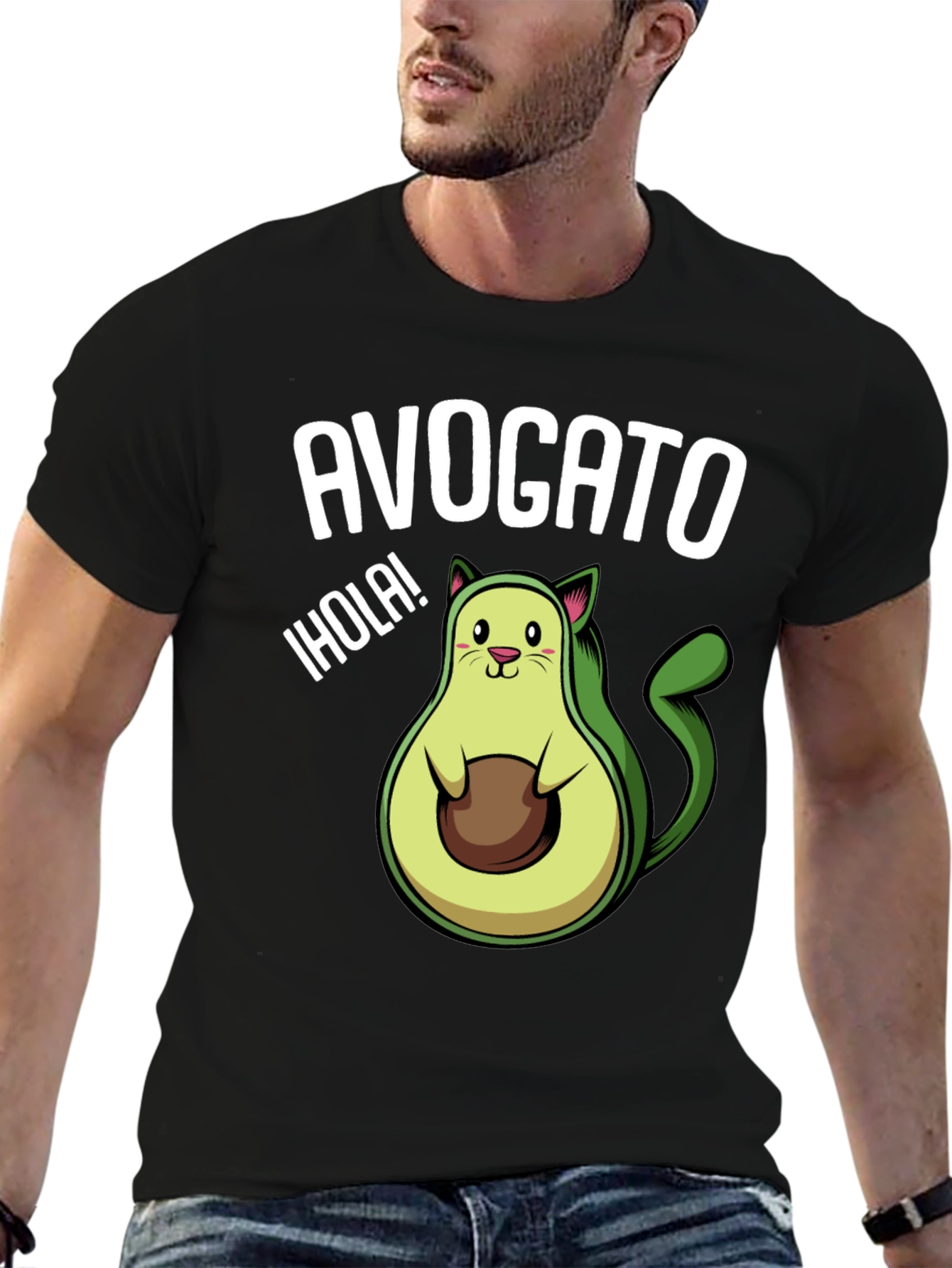 Black Avogato T-Shirt - Funny Avocado Cat Tee view 6