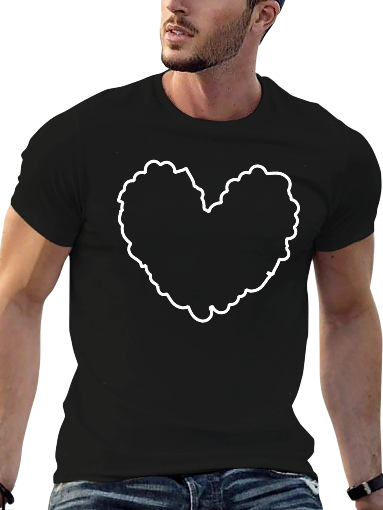 Black Heart Cloud Outline Black T-Shirt view 6