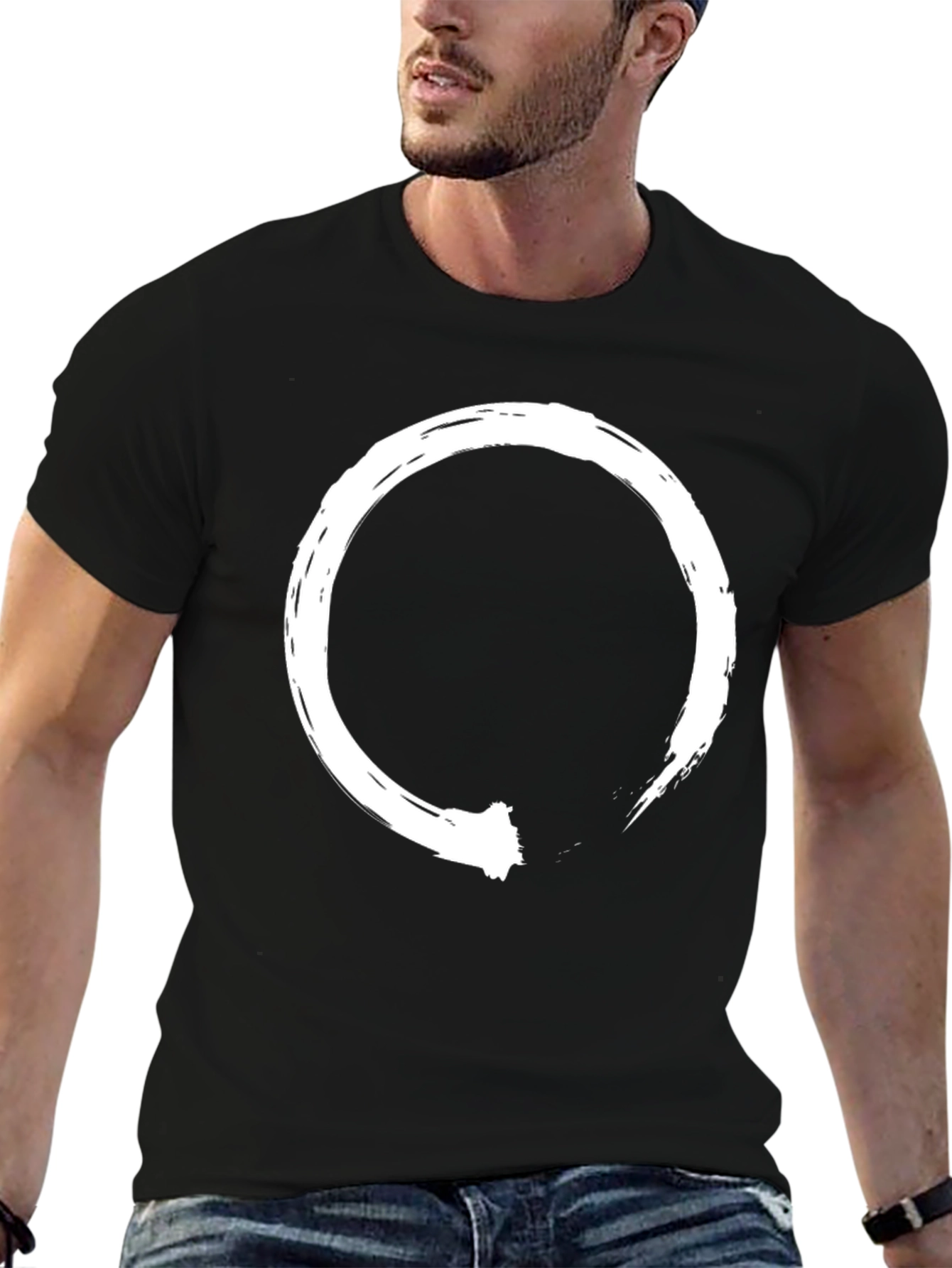 Black Black T-Shirt with White Enso Circle Design view 6