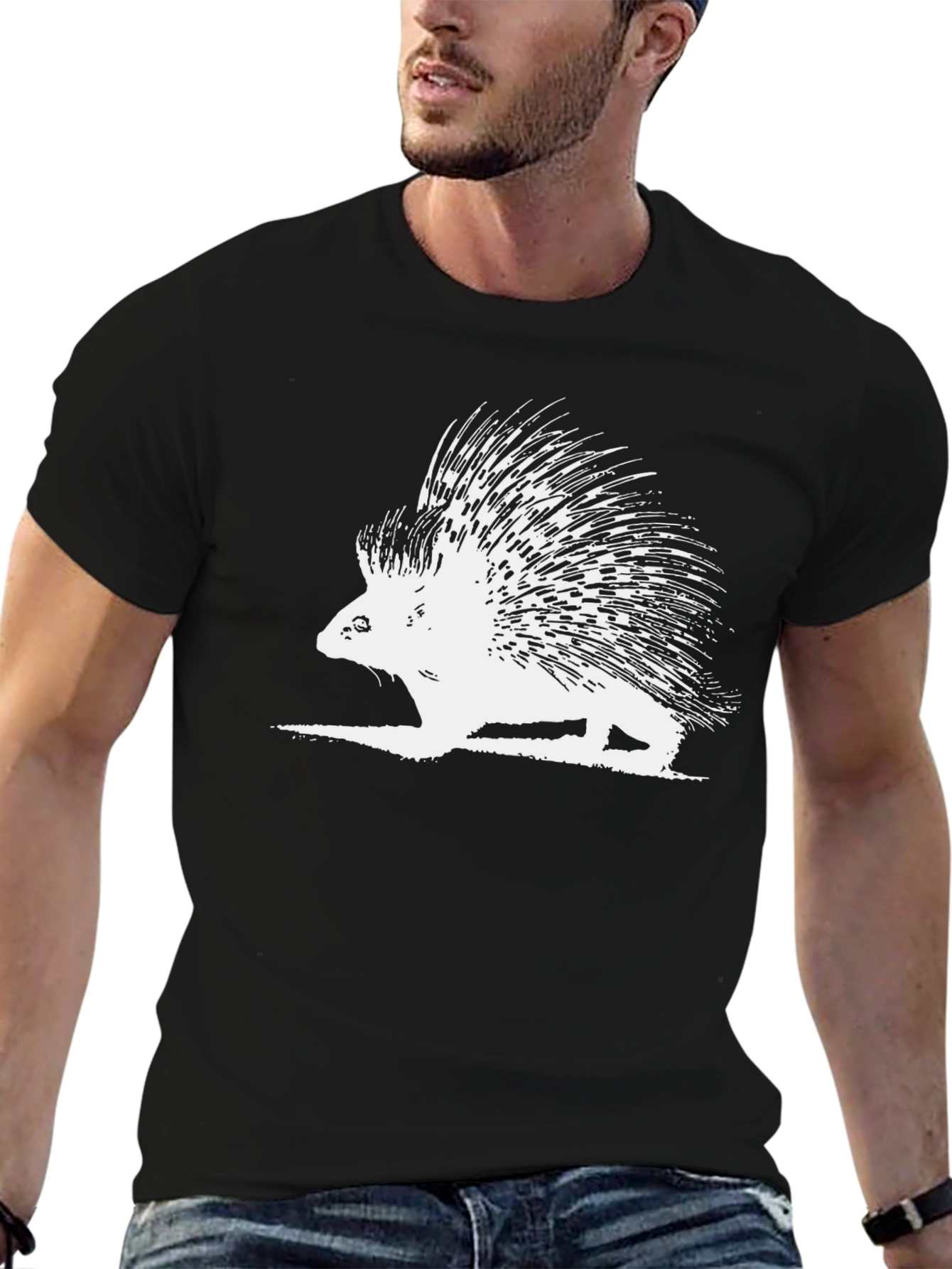 Black Porcupine Graphic Tee - Unisex Black T-Shirt view 6