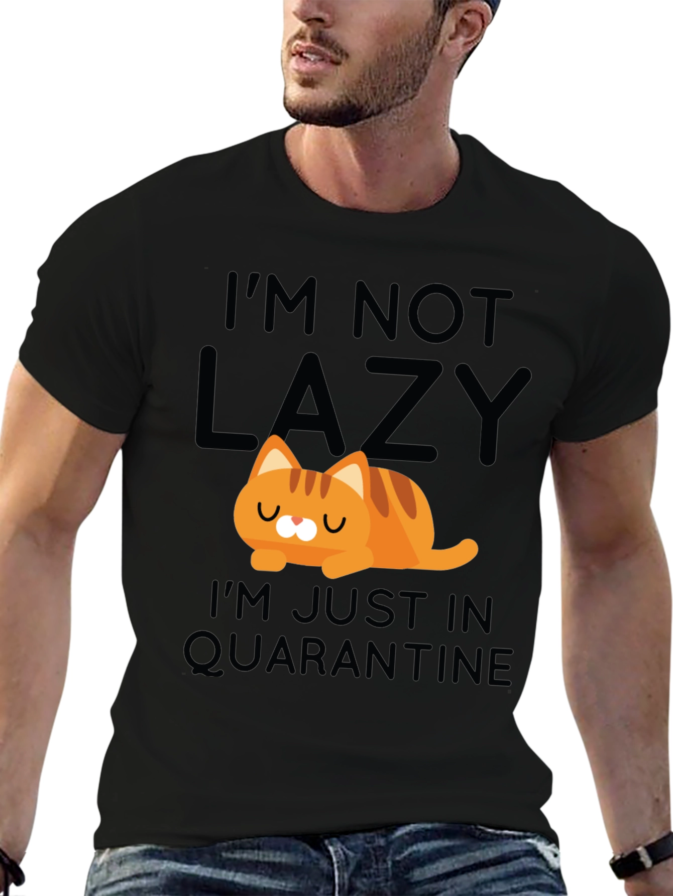 Black Funny Cat Quarantine T-Shirt view 6