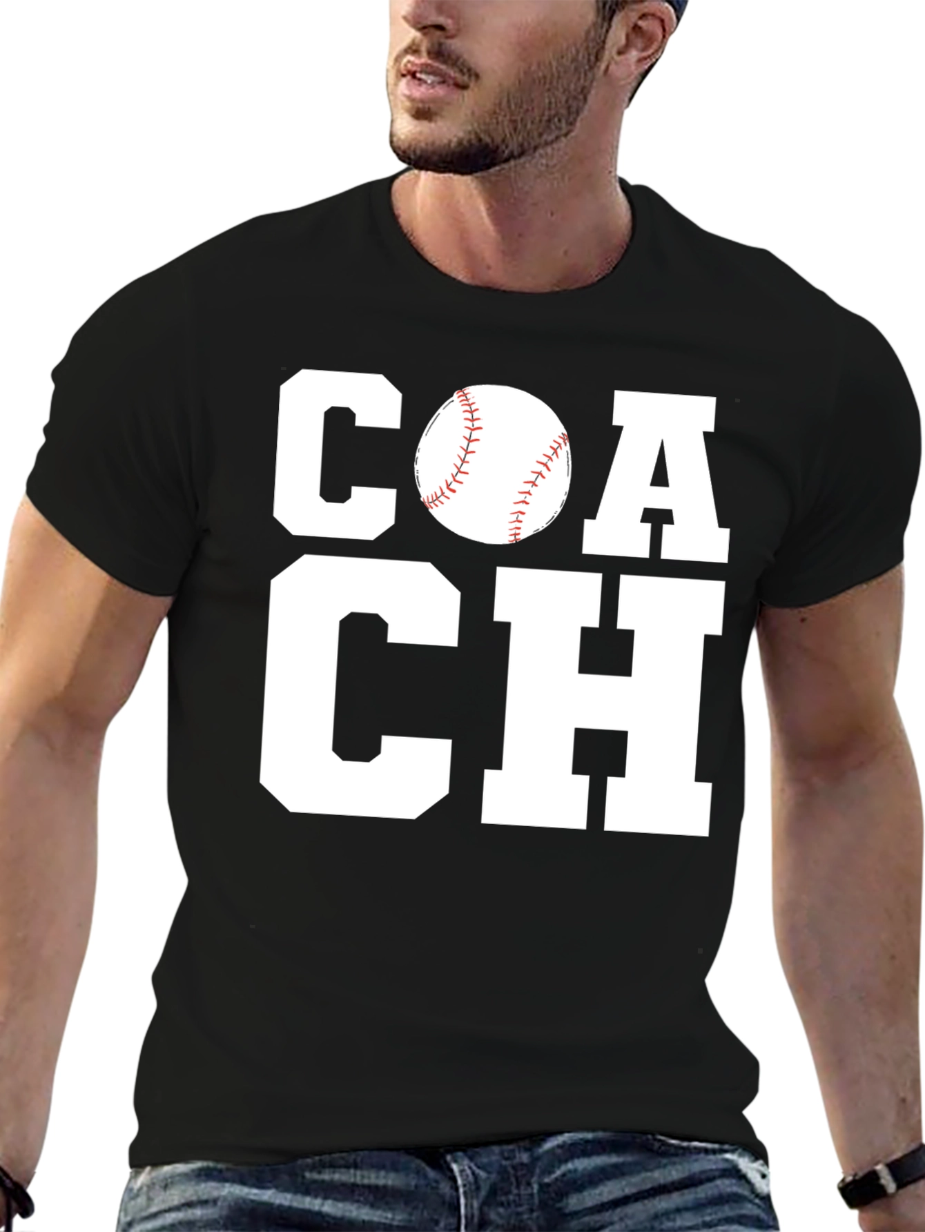 Black Baseball Coach Graphic Tee - Black Cotton T-Shirt view 6