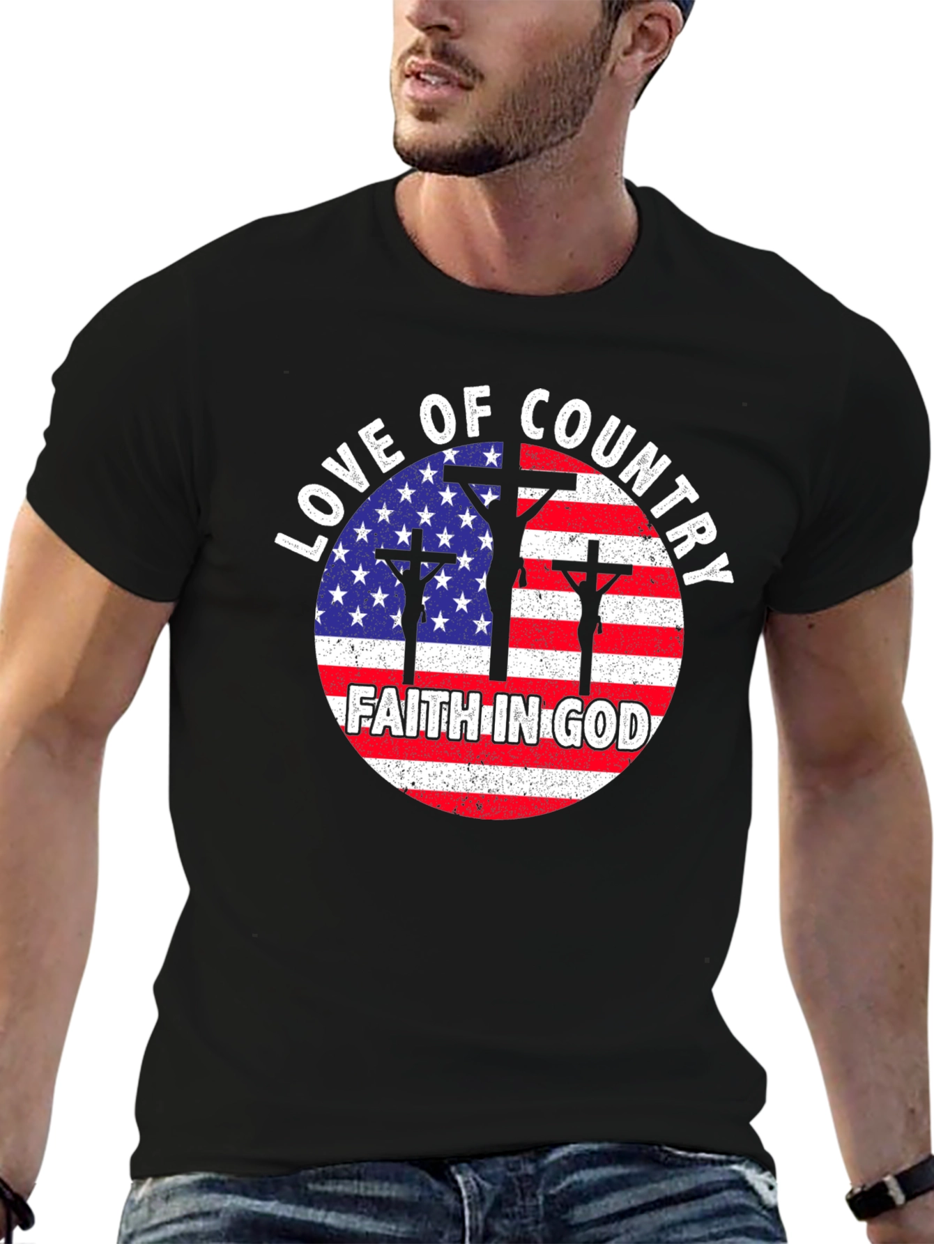 Black Patriotic Faith T-Shirt: Love of Country, Faith in God view 6
