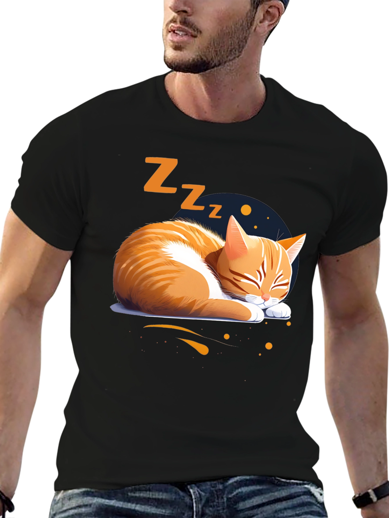 Black Sleeping Cat Graphic Tee - Comfortable Cotton Shirt view 6
