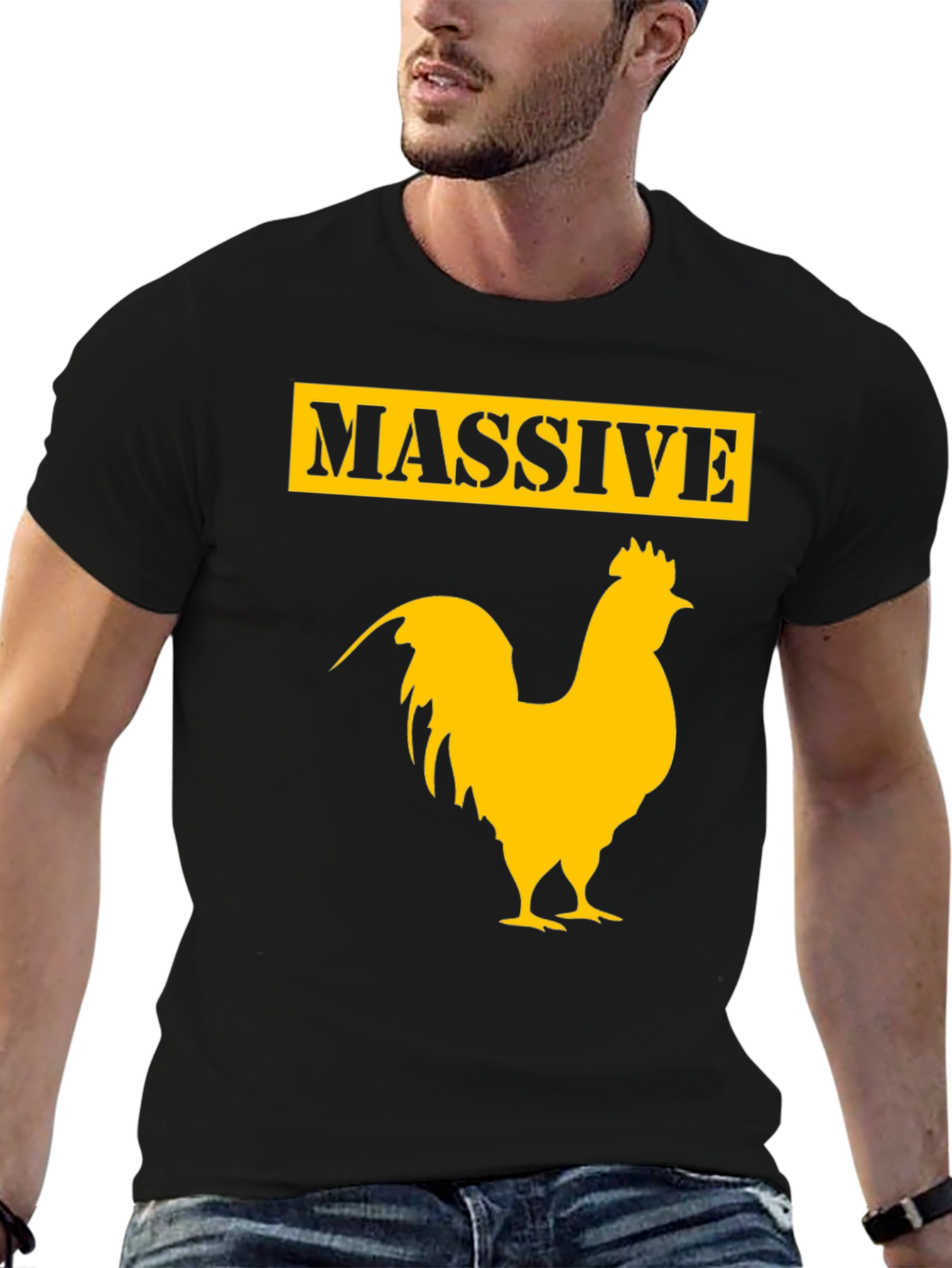 Black Massive Rooster Graphic Tee - Funny Chicken T-Shirt view 6