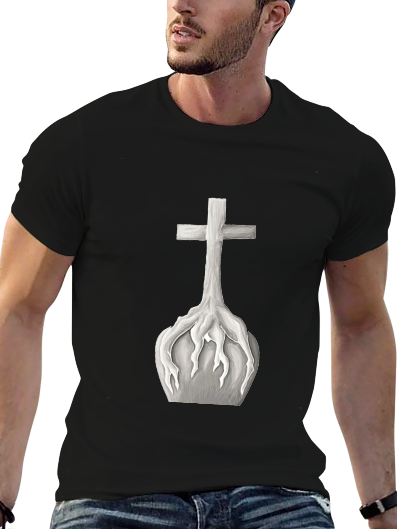 Black Cross Roots Graphic Tee - Black Cotton T-Shirt view 6