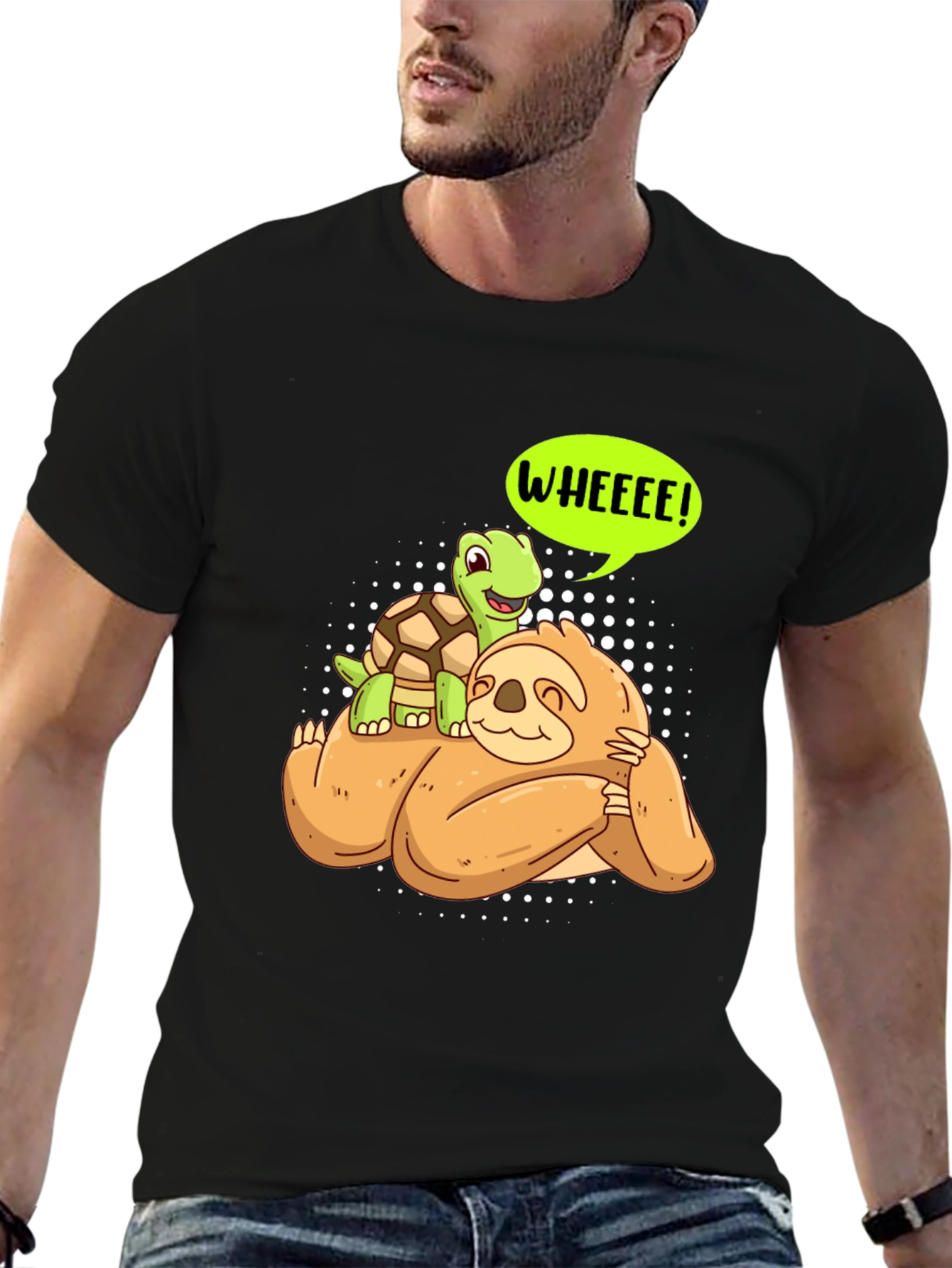 Black Sloth and Turtle WHEEEE! Graphic T-Shirt view 6
