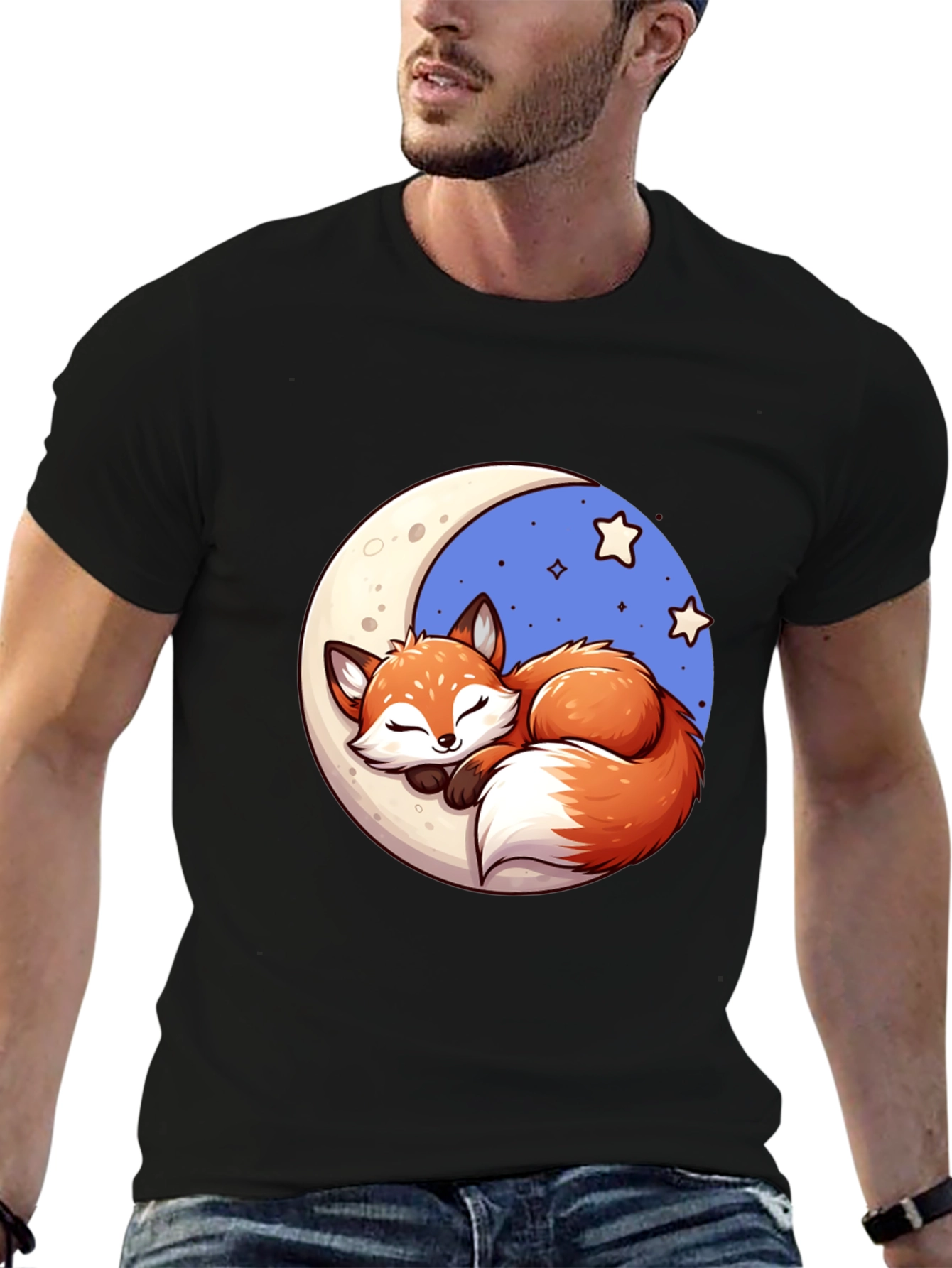 Black Dreamy Fox Graphic Tee - Cute Cartoon Design view 6