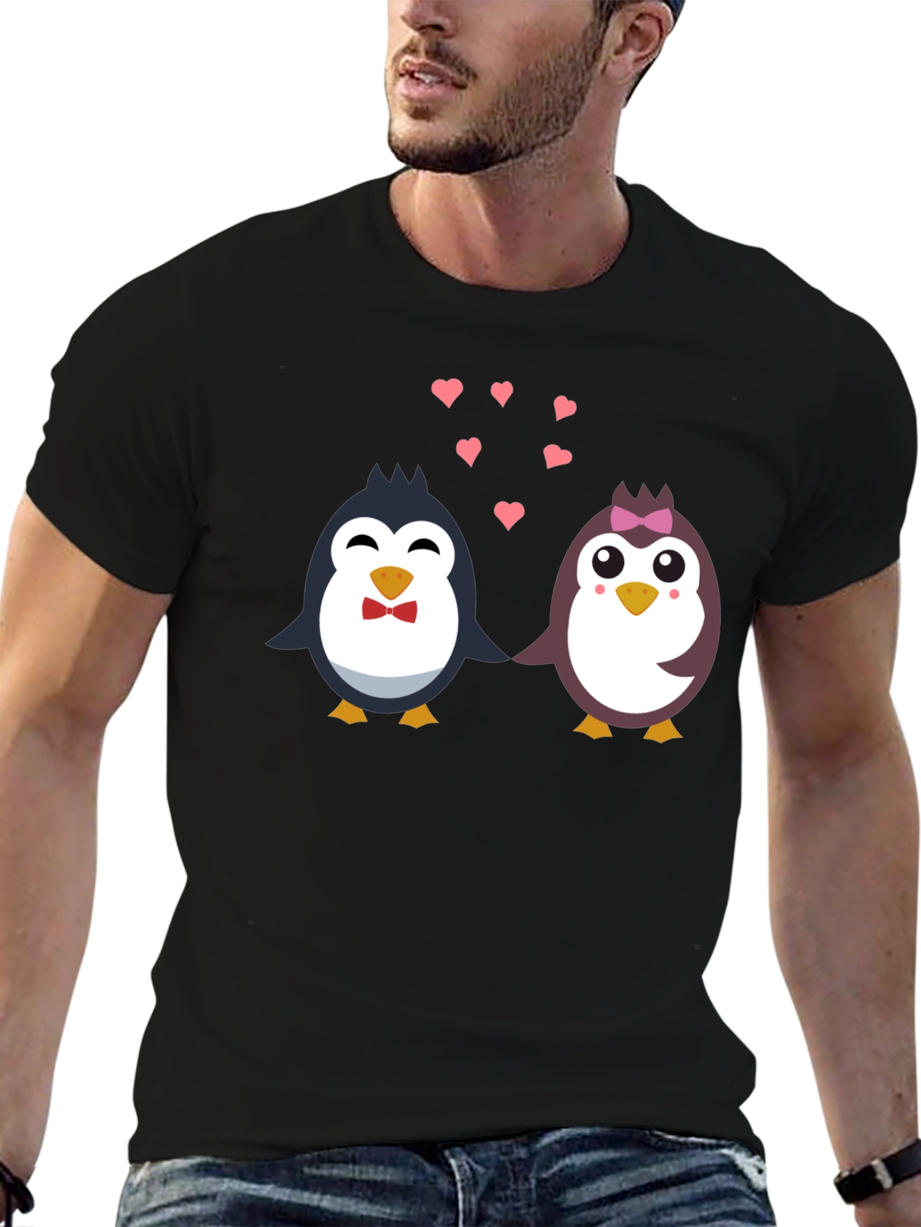 Black Penguin Love T-Shirt - Cute Cartoon Couple Design view 6
