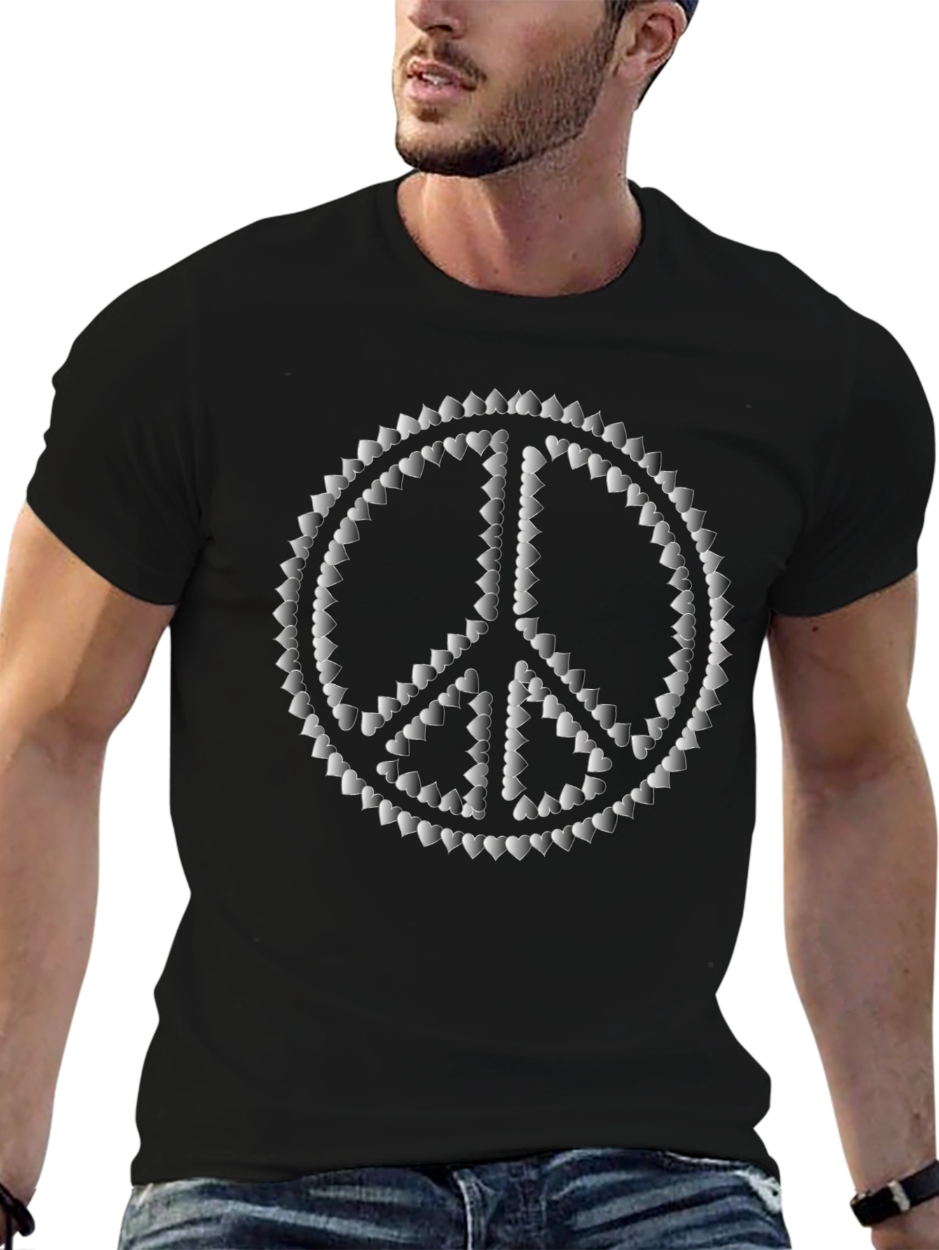 Black Peace Sign Heart T-Shirt view 6