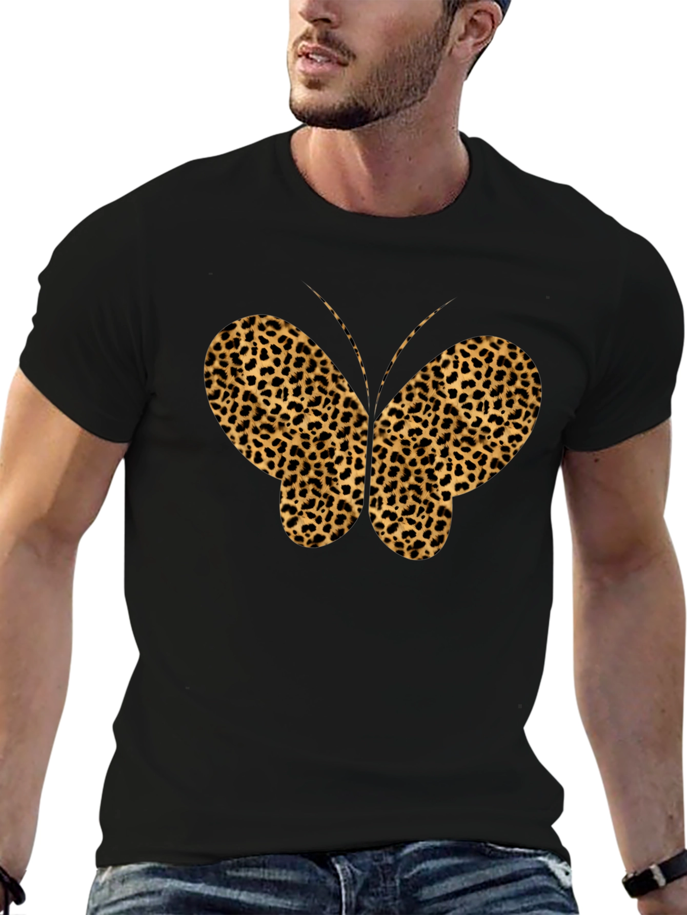 Black Leopard Print Butterfly Graphic Tee - Black view 6