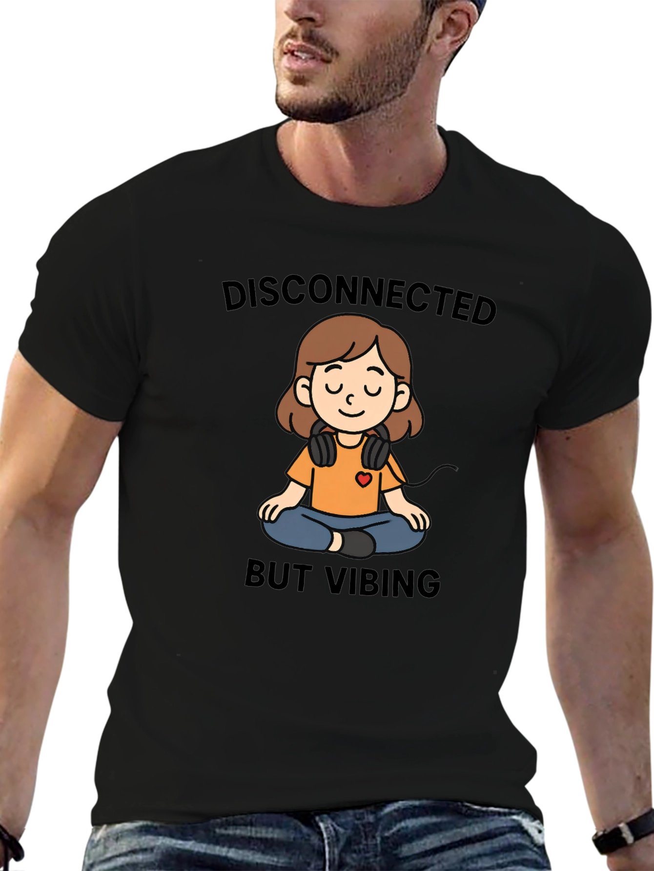 Black Disconnected But Vibing Graphic Tee view 6