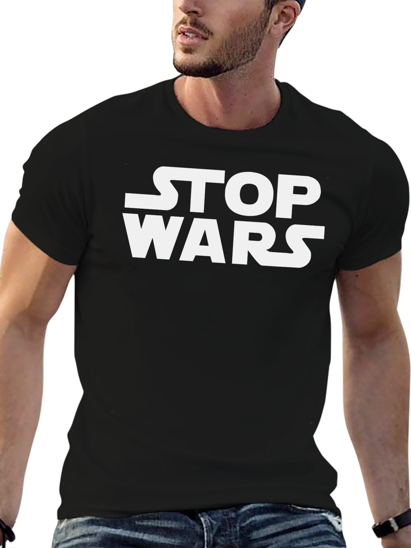 Black Stop Wars Graphic Tee - Black Cotton view 6