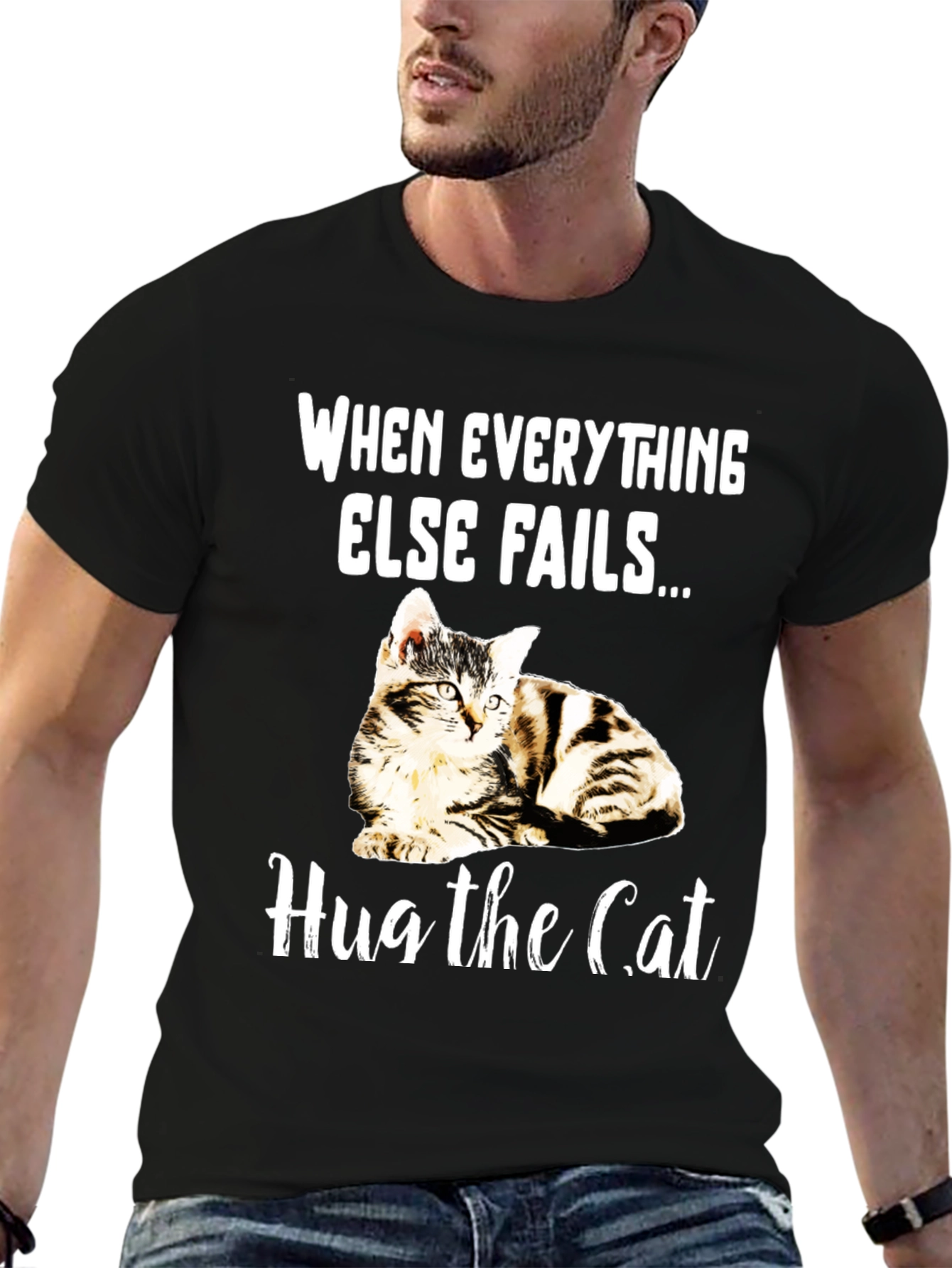 Black Hug the Cat T-Shirt - Novelty Graphic Tee view 6