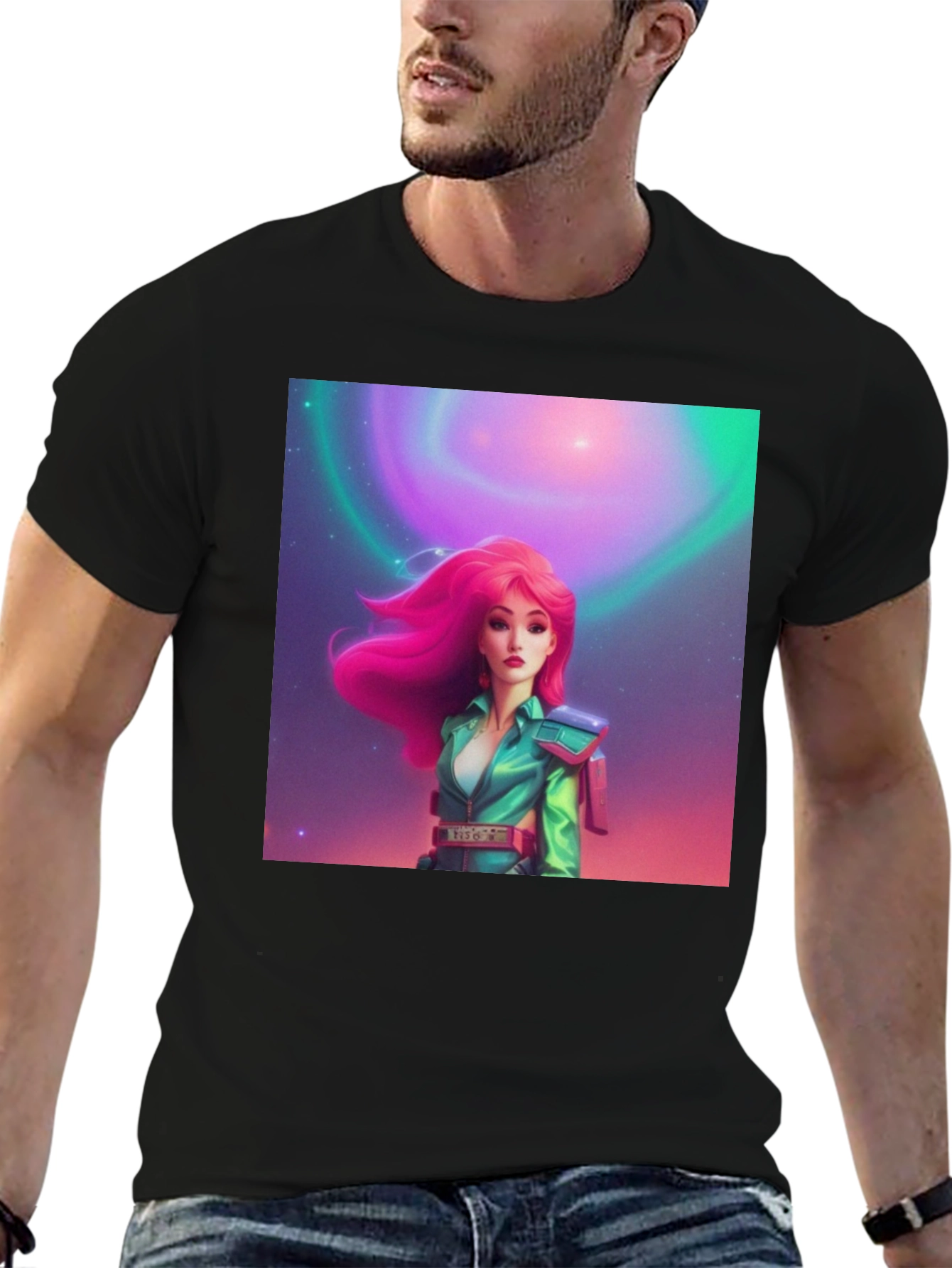 Black Retro Sci-Fi Girl Graphic Tee view 6