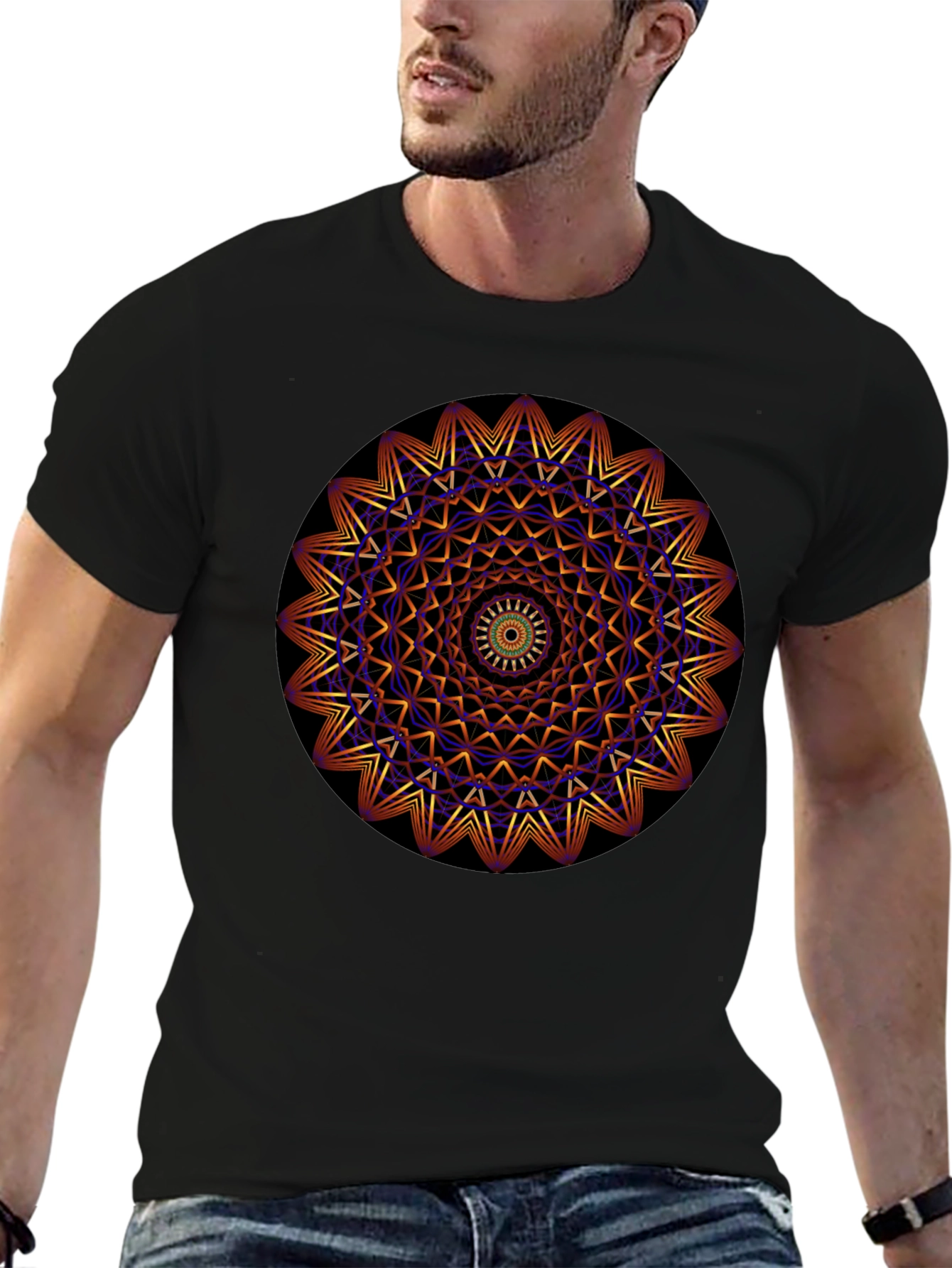 Black Geometric Mandala Graphic Print T-Shirt view 6